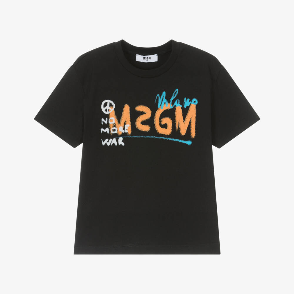 Boys Black Logo Cotton T-Shirt