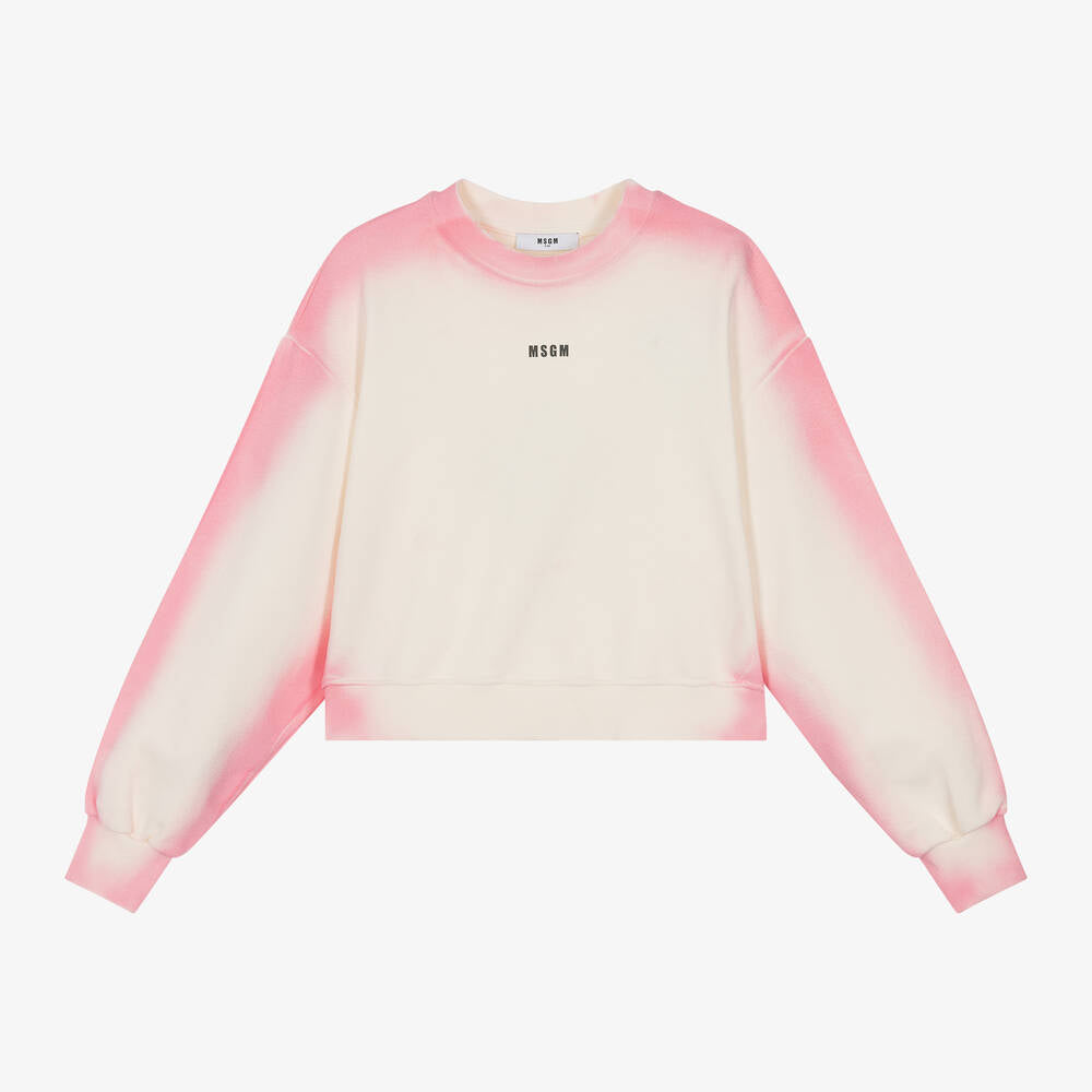 Girls Ivory & Pink Cotton Sweatshirt