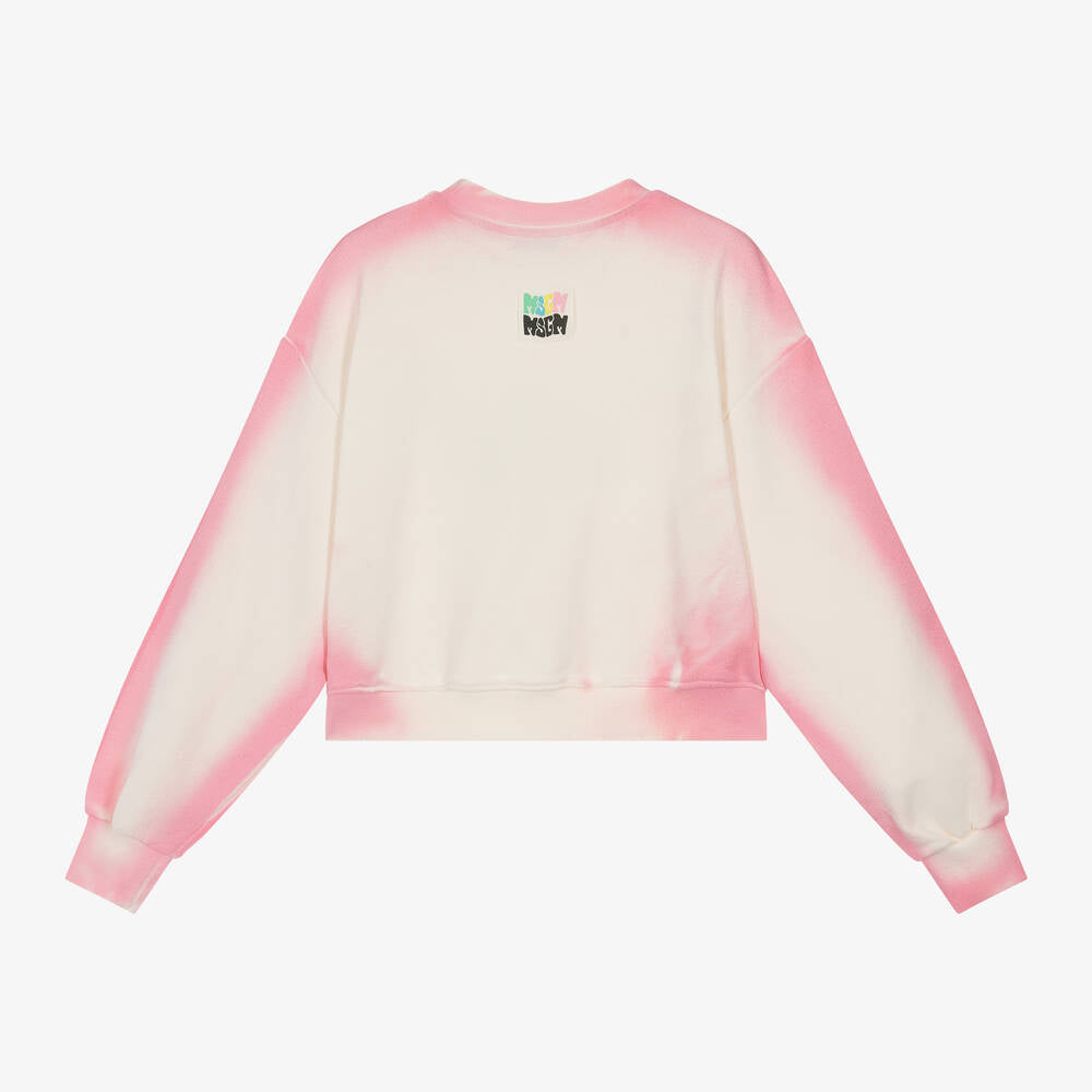 Girls Ivory & Pink Cotton Sweatshirt