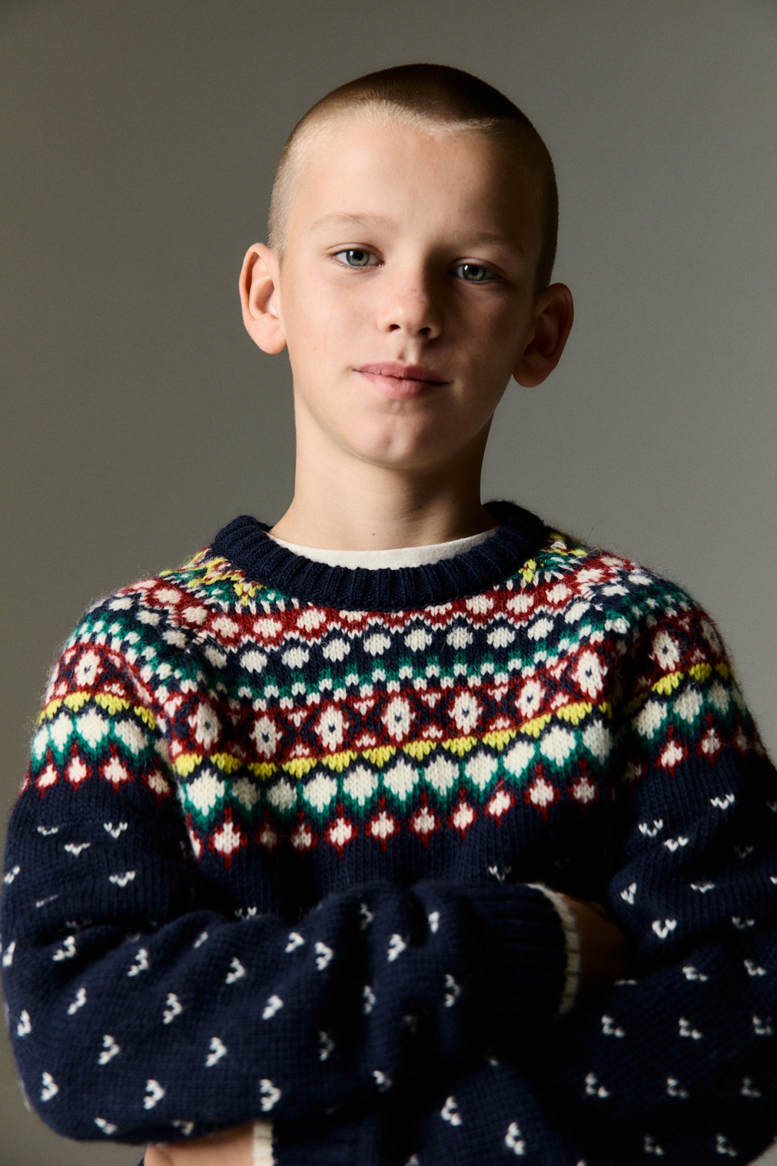 Boys Navy Jacquard Wool Sweater