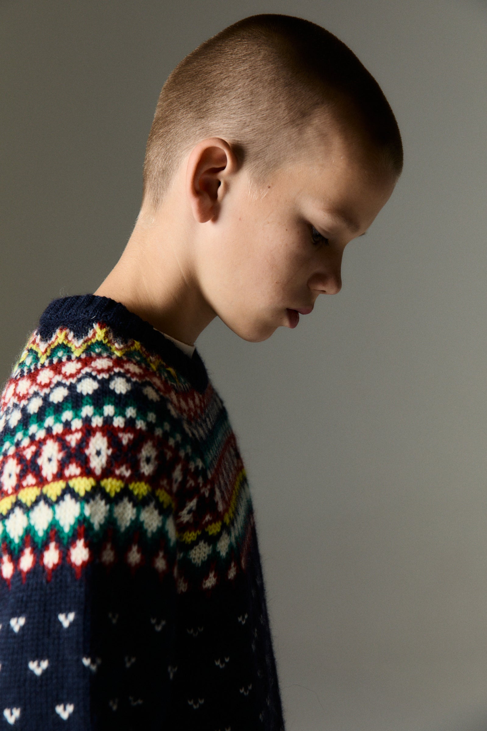 Boys Navy Jacquard Wool Sweater