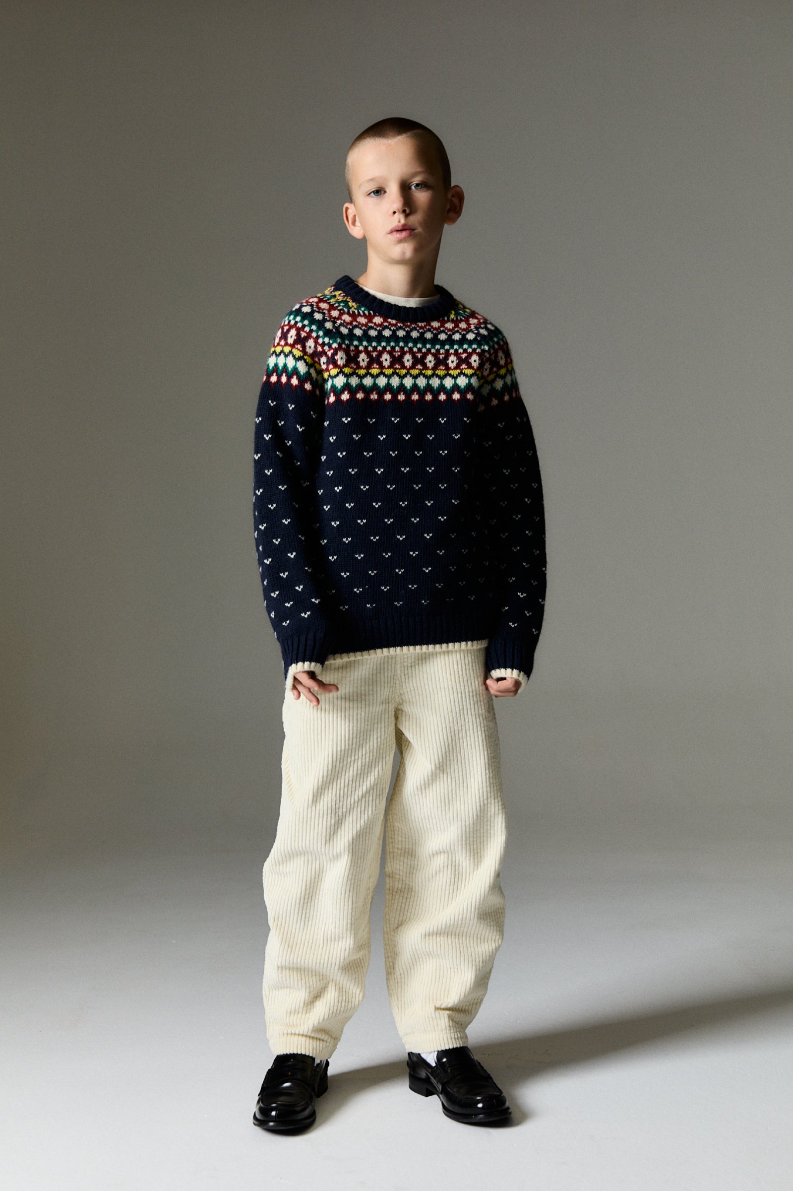 Boys Navy Jacquard Wool Sweater
