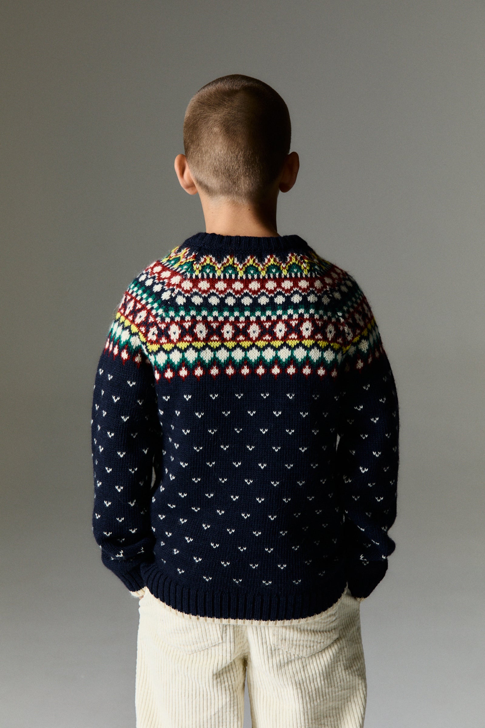 Boys Navy Jacquard Wool Sweater