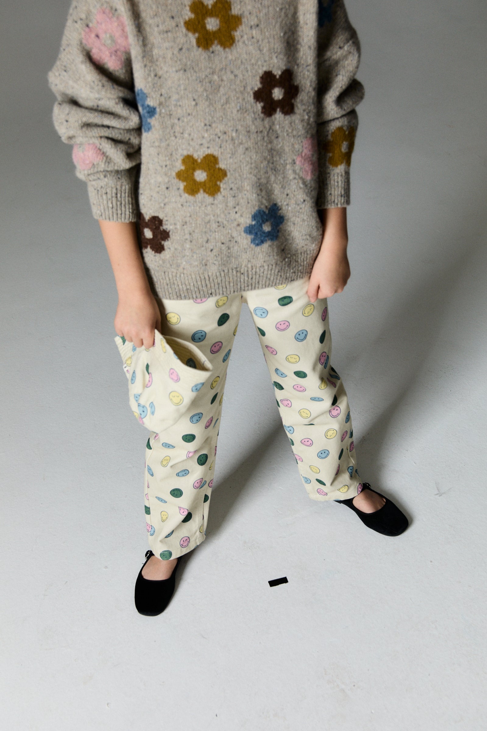 Boys & Girls White Smiley Cotton Trousers