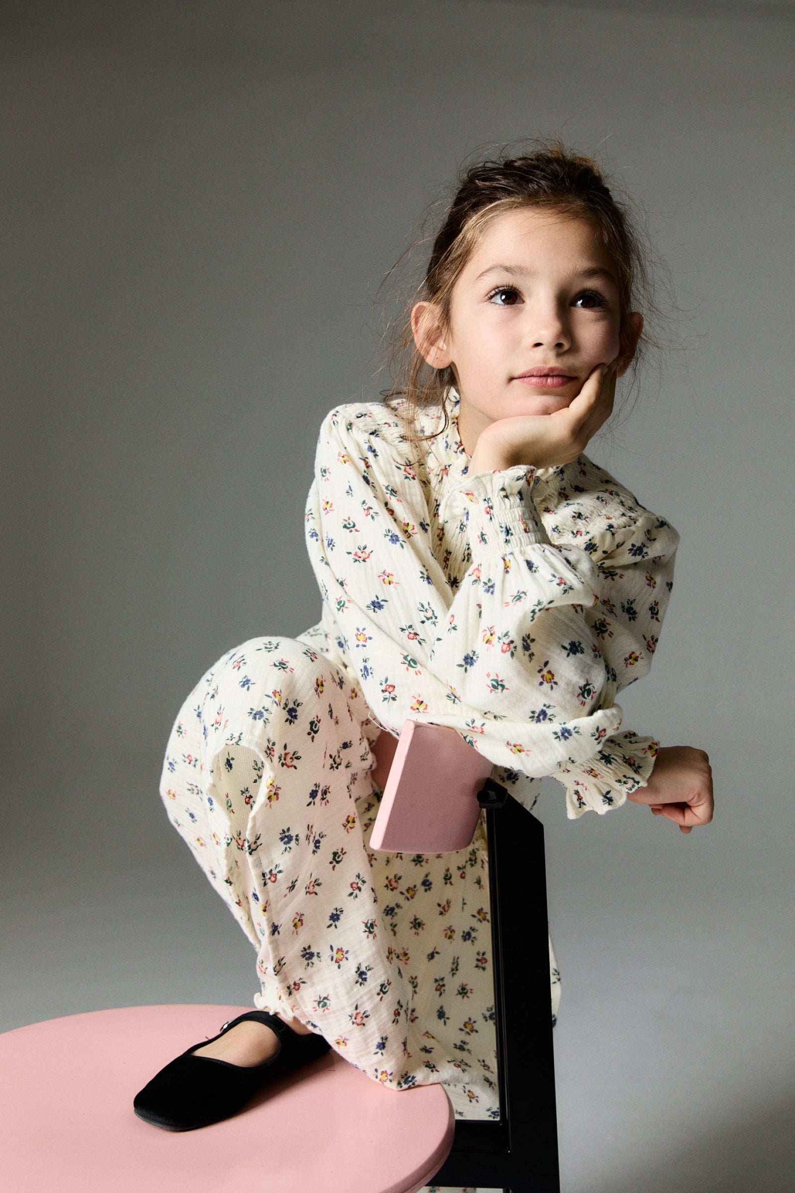 Girls Cream Floral Cotton Dress