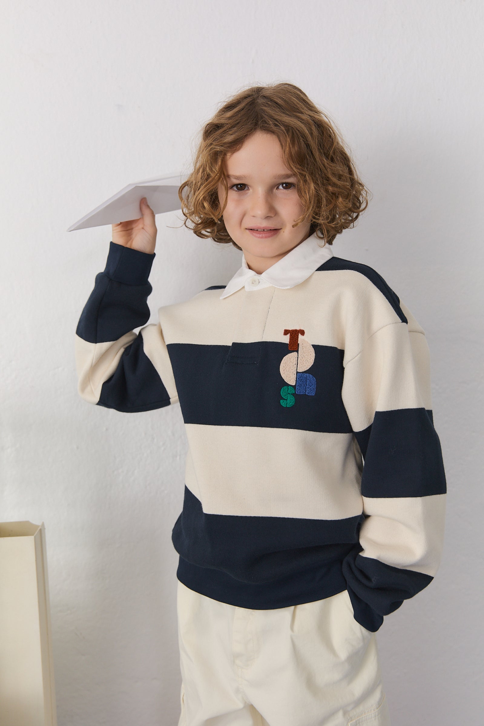 Boys Navy Stripes Cotton Polo Shirt