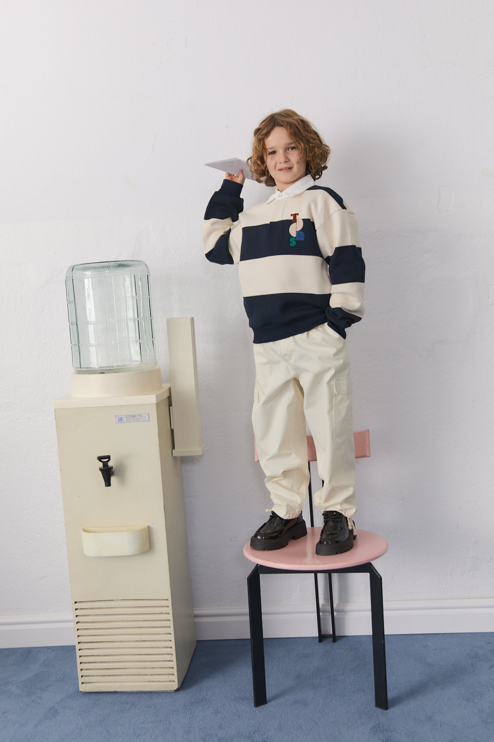 Boys Navy Stripes Cotton Polo Shirt