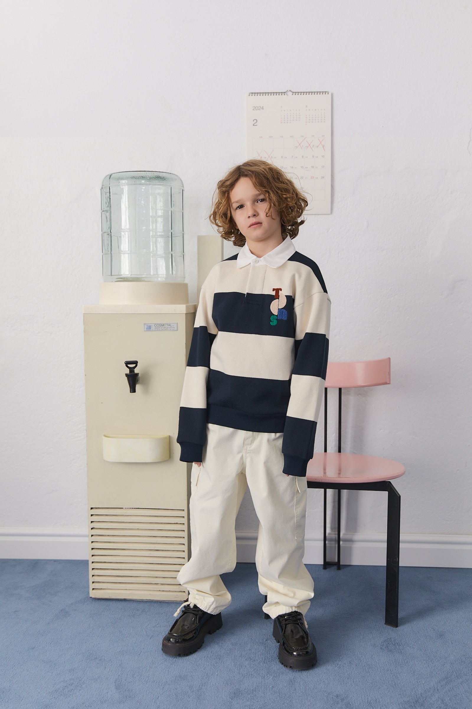 Boys Navy Stripes Cotton Polo Shirt