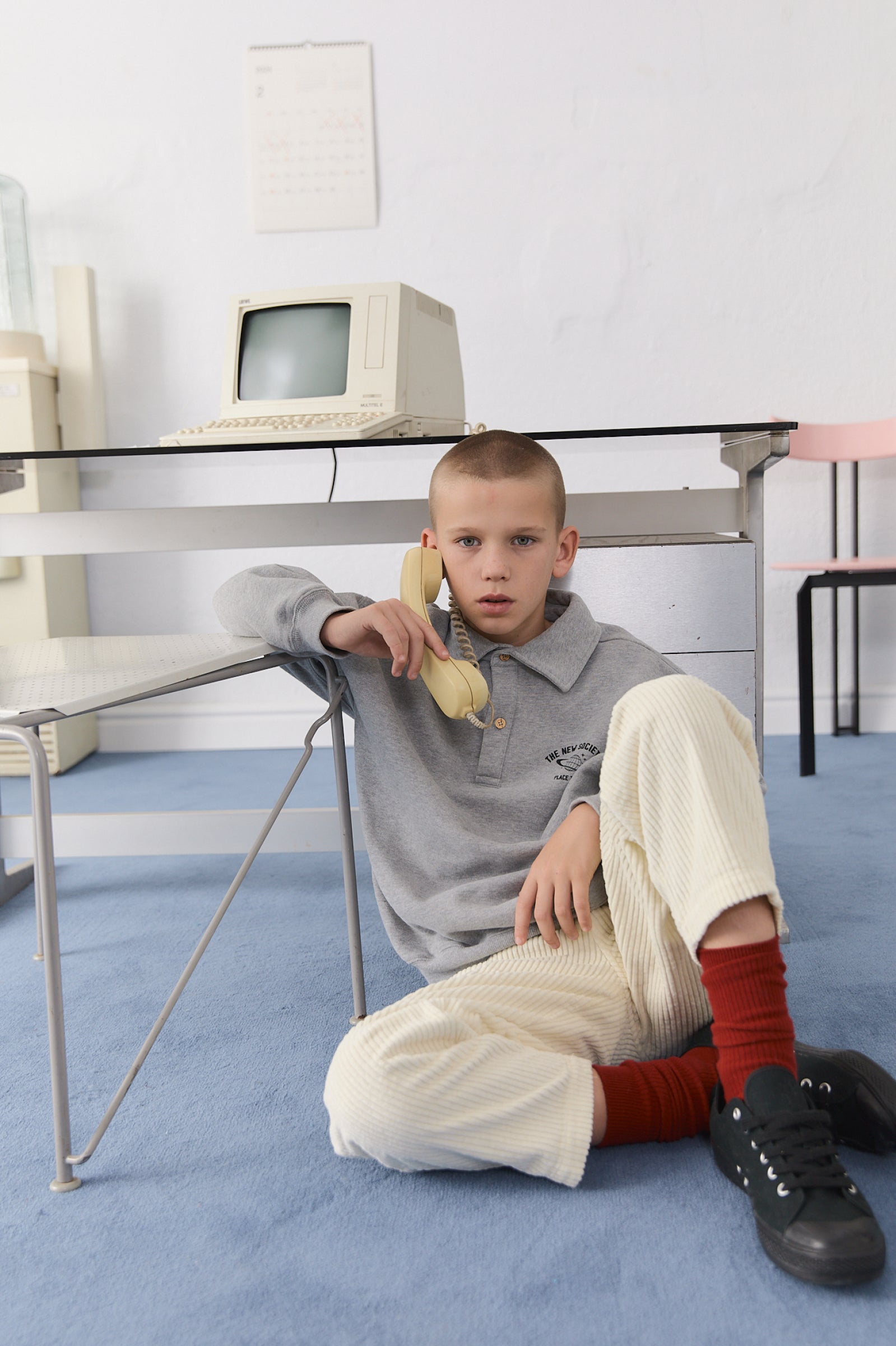 Boys Grey Cotton Polo Shirt