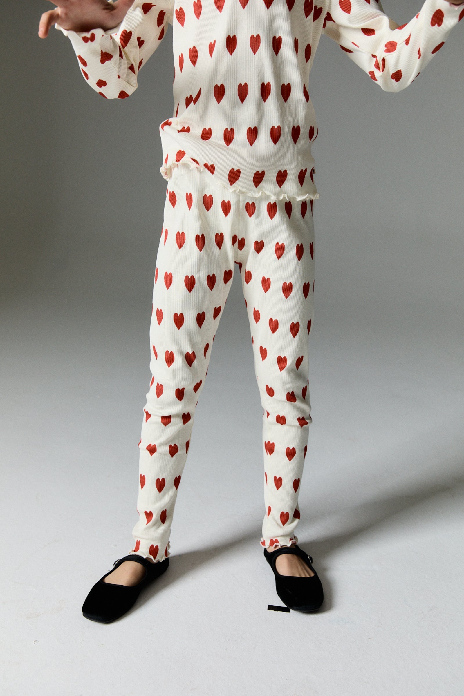 Girls White Heart Cotton Leggings