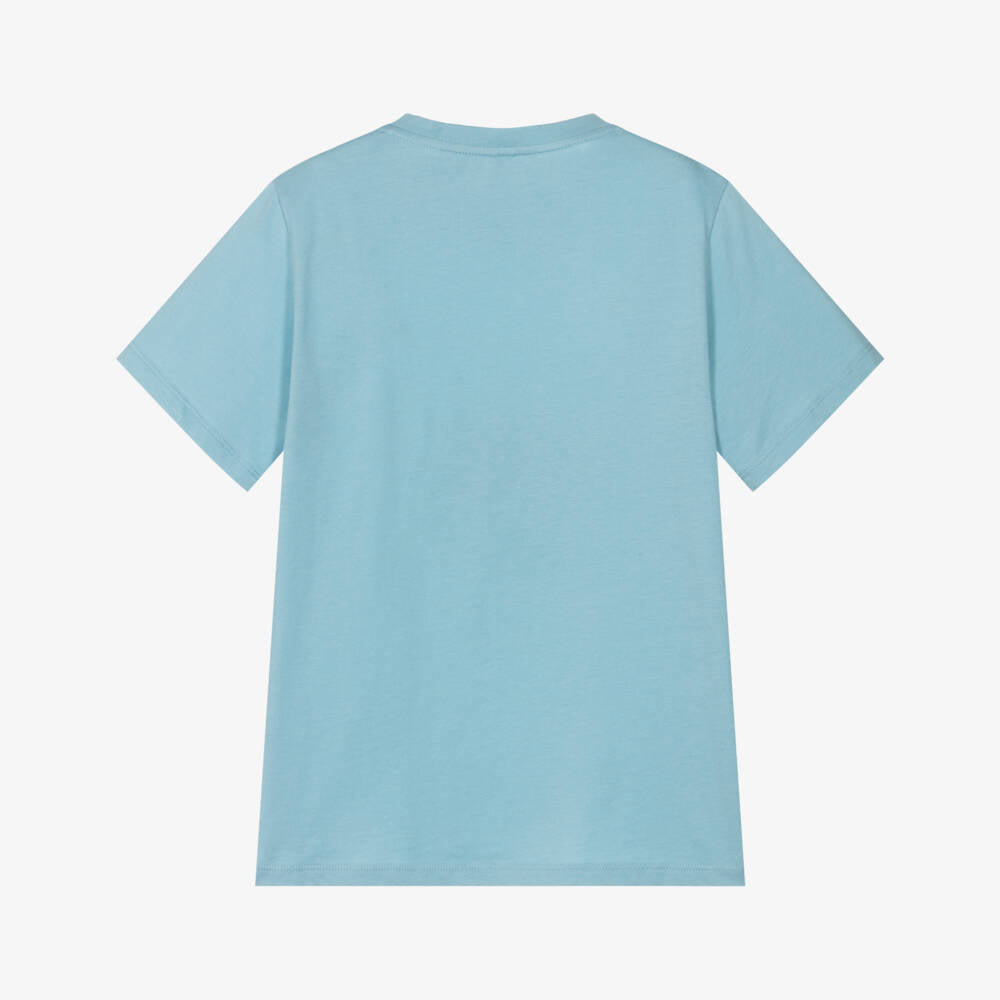 Boys Light Blue Printed Cotton T-Shirt