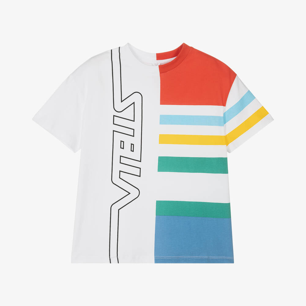 Boys White Logo Cotton T-Shirt