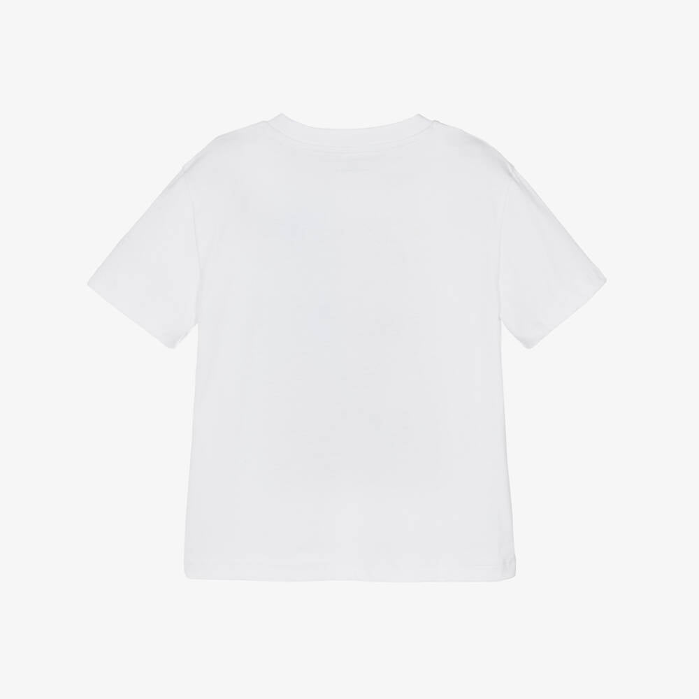 Boys White Volcano Printed Cotton T-Shirt