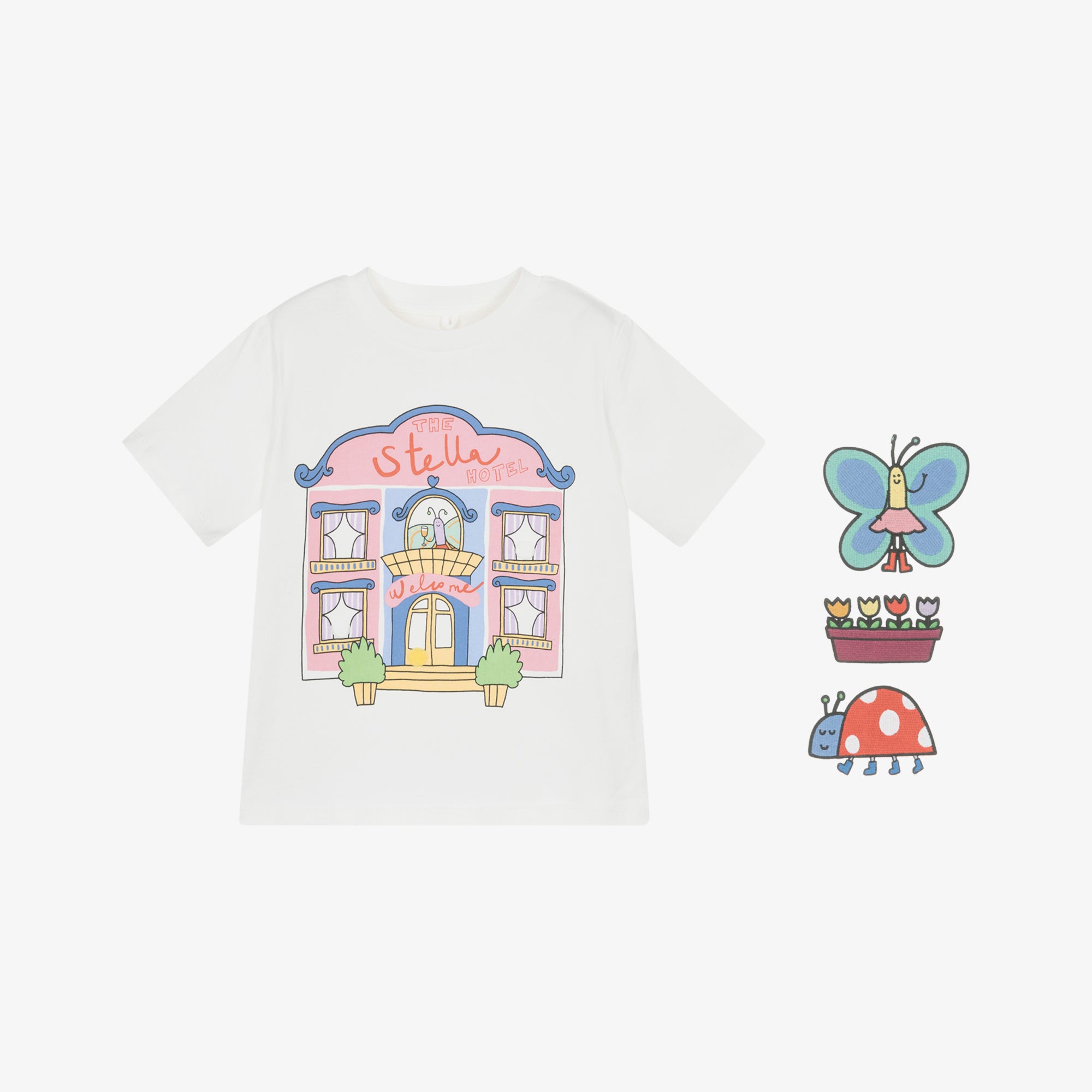 Girls White Hotel Printed Cotton T-Shirt
