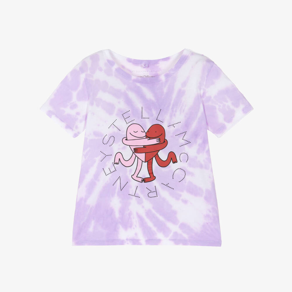 Girls Purple Tie-Dye Printed Cotton T-Shirt