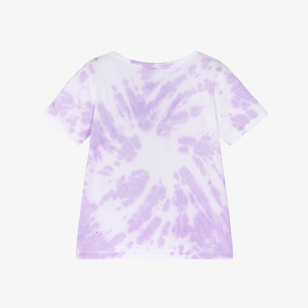Girls Purple Tie-Dye Printed Cotton T-Shirt