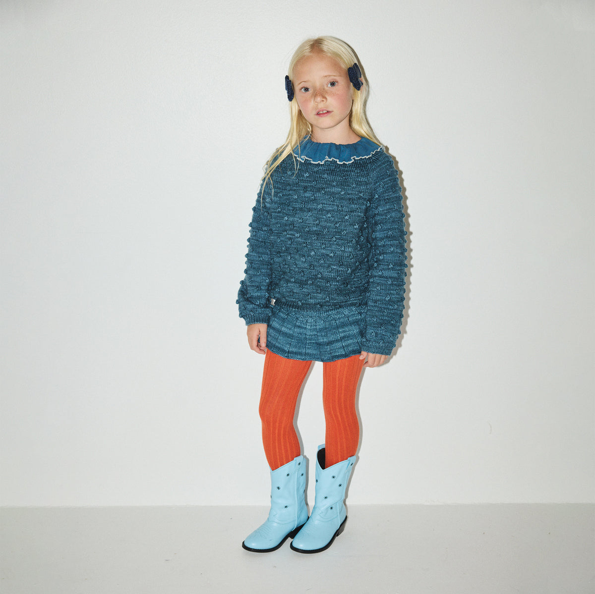 Boys & Girls Blue Popcorn Wool Sweater