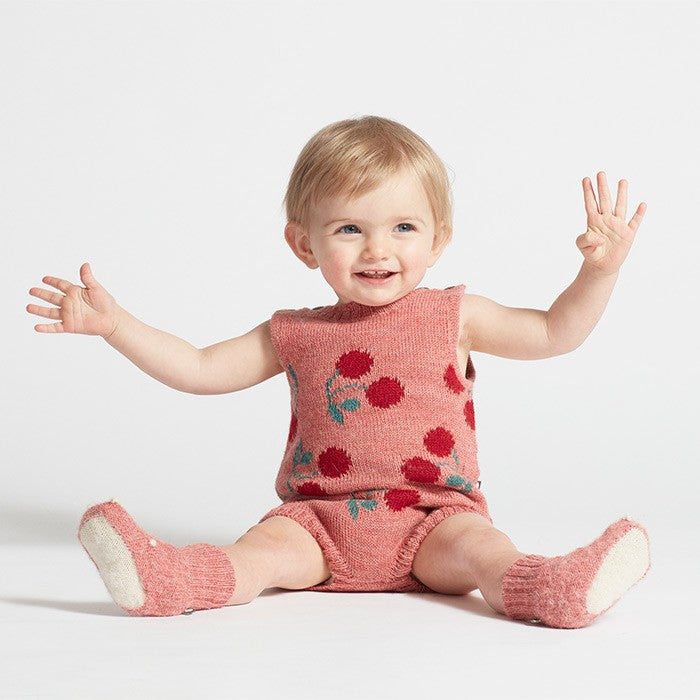 Baby Rose Pink Cherry Alpaca Wool Tank Romper