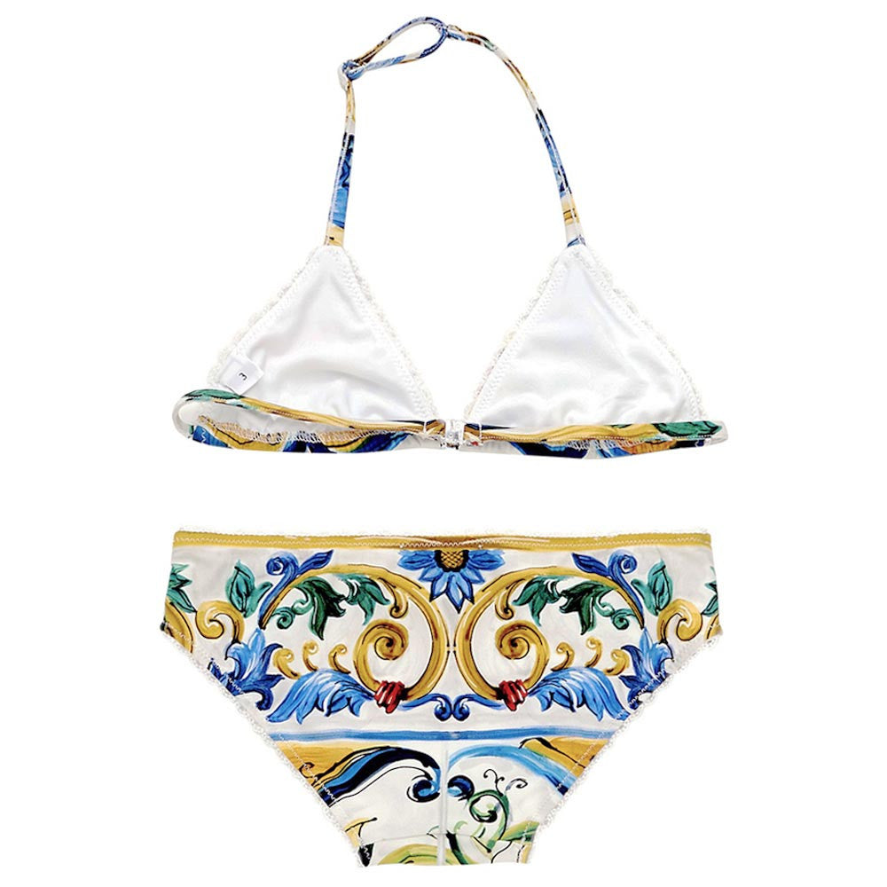 Girls Multicolor Maiolica Bouquet Printed Bikini - CÉMAROSE | Children's Fashion Store - 2