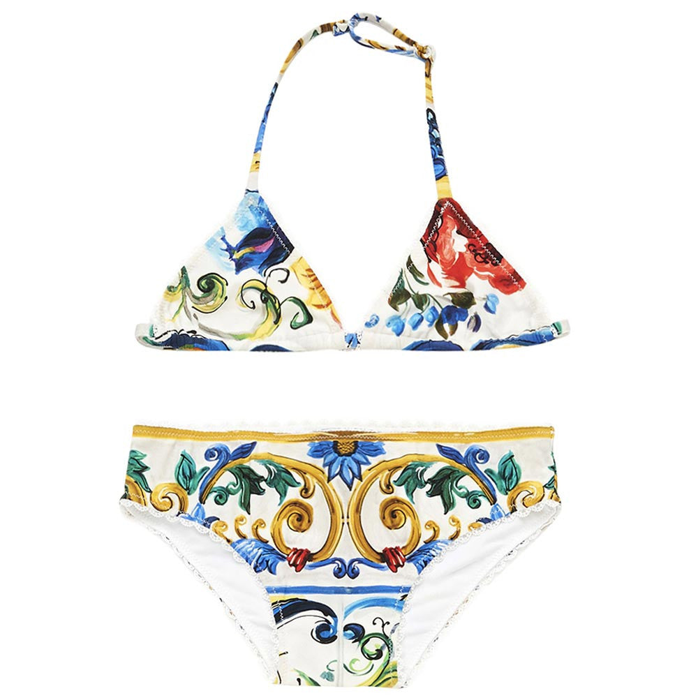 Girls Multicolor Maiolica Bouquet Printed Bikini - CÉMAROSE | Children's Fashion Store - 1