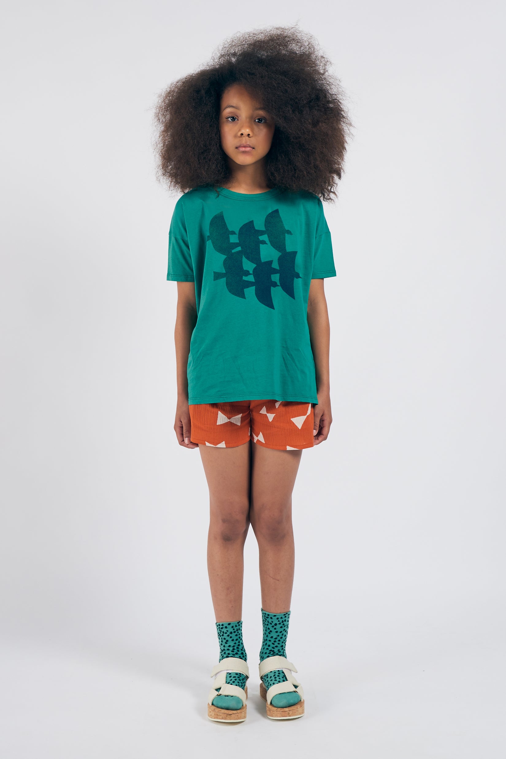 Boys Green Flying Birds Cotton T-shirt