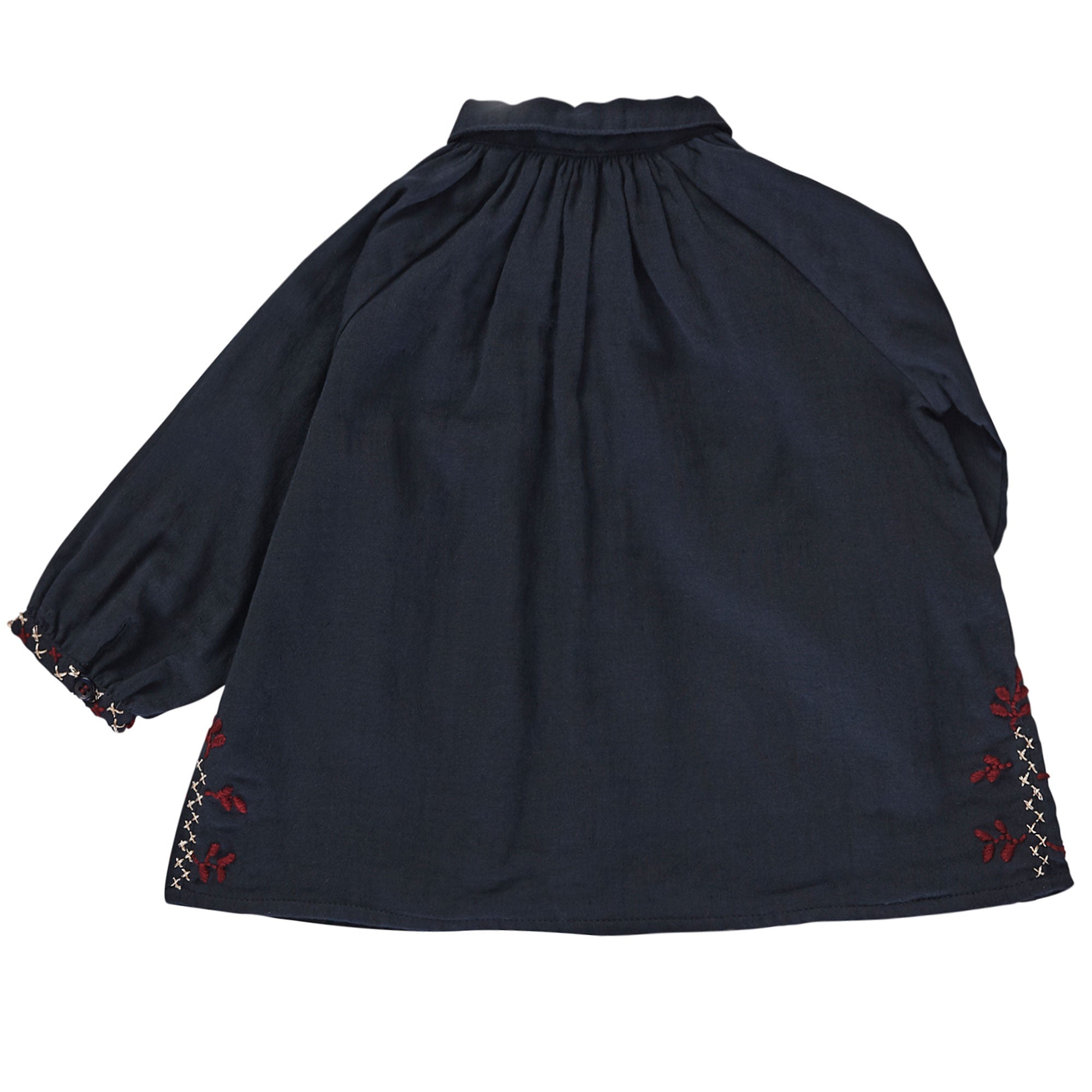 Baby Girls Navy Blue Ribbed Cuffs Cotton Blouse - CÉMAROSE | Children's Fashion Store - 4
