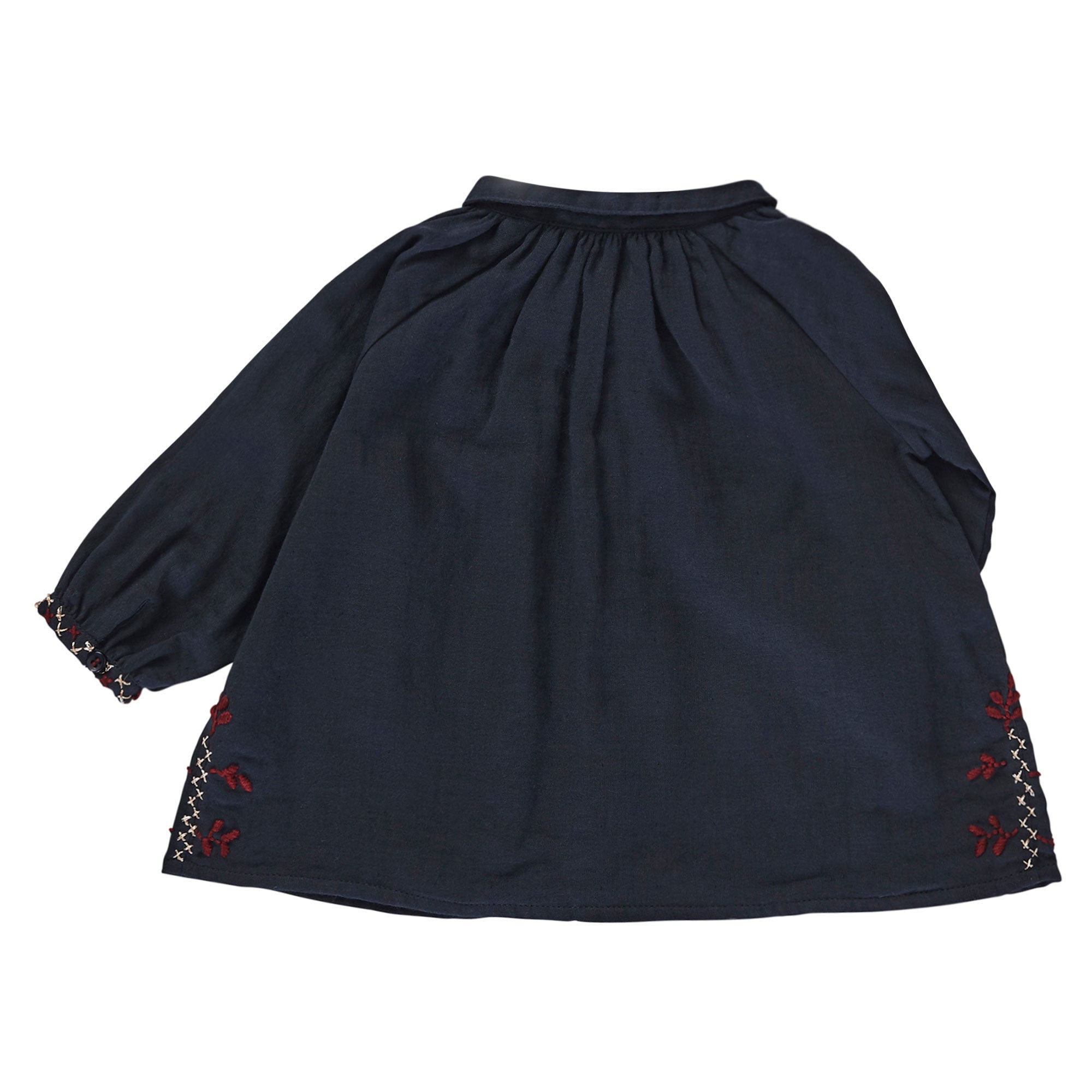 Baby Girls Navy Blue Ribbed Cuffs Cotton Blouse - CÉMAROSE | Children's Fashion Store - 3