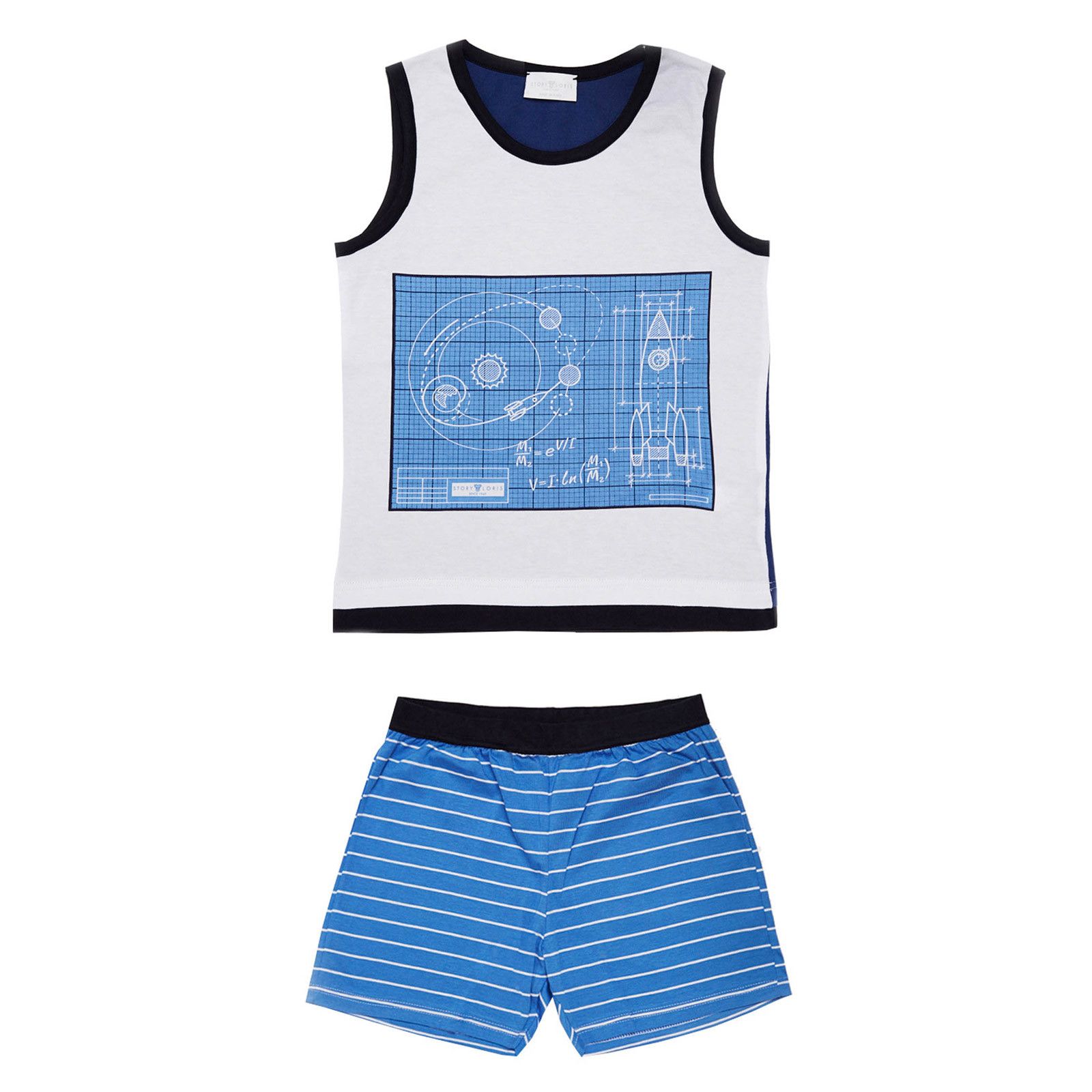 Boys White Top&Blue Striped Bottom Pyjama - CÉMAROSE | Children's Fashion Store