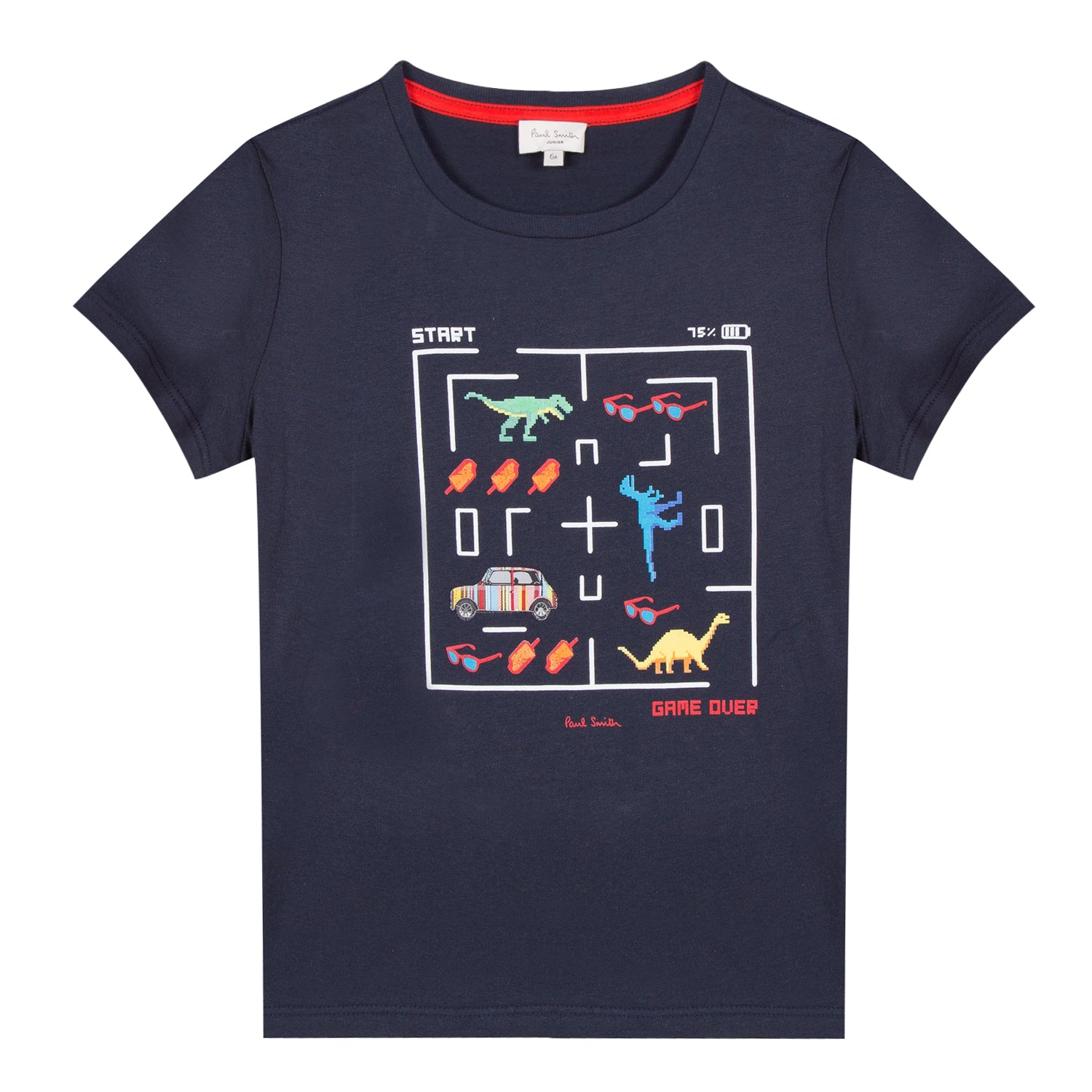 Boys Dark Blue Printed Cotton T-shirt