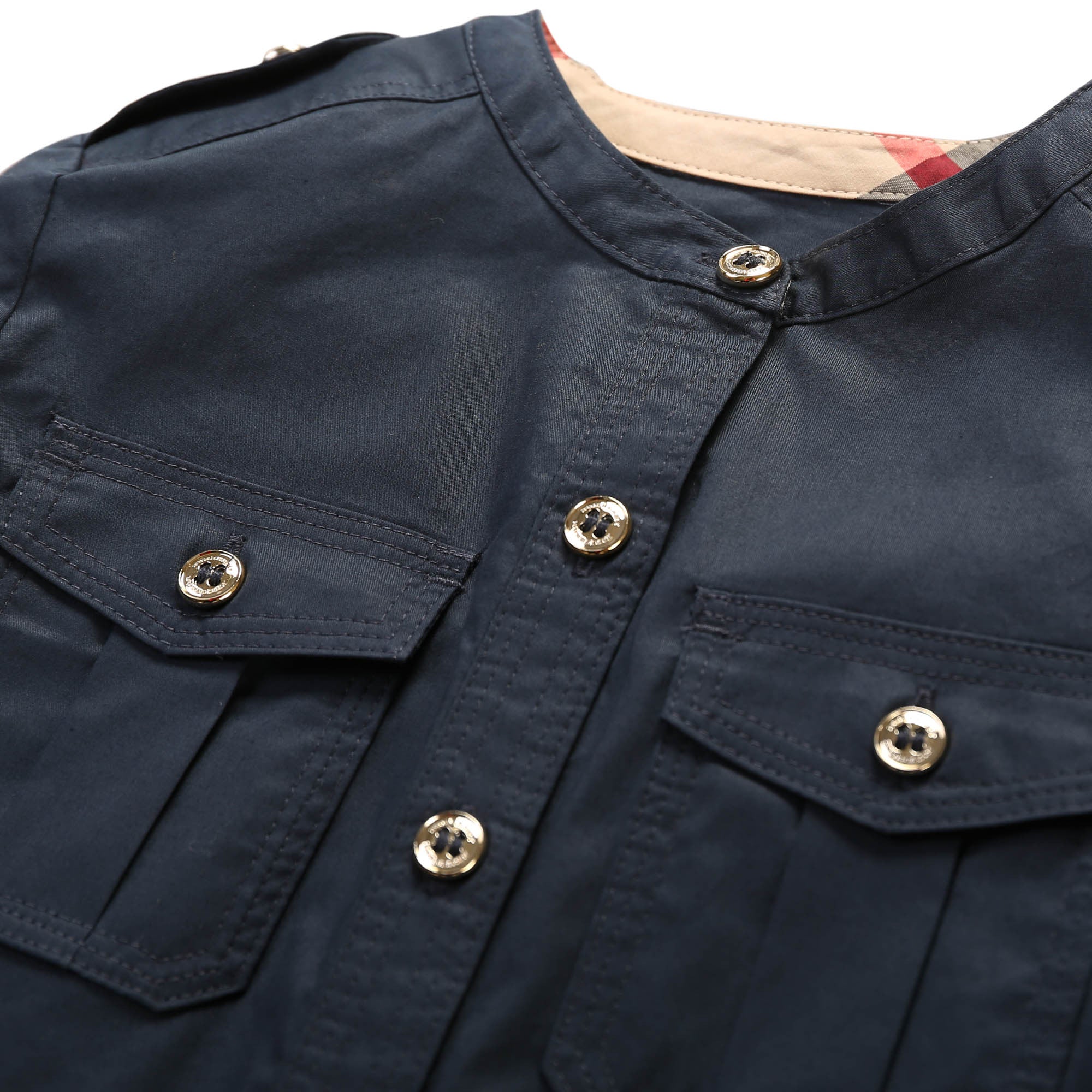 Girls Dark Pewter Blue Shirt Style Cotton Dress - CÉMAROSE | Children's Fashion Store - 3