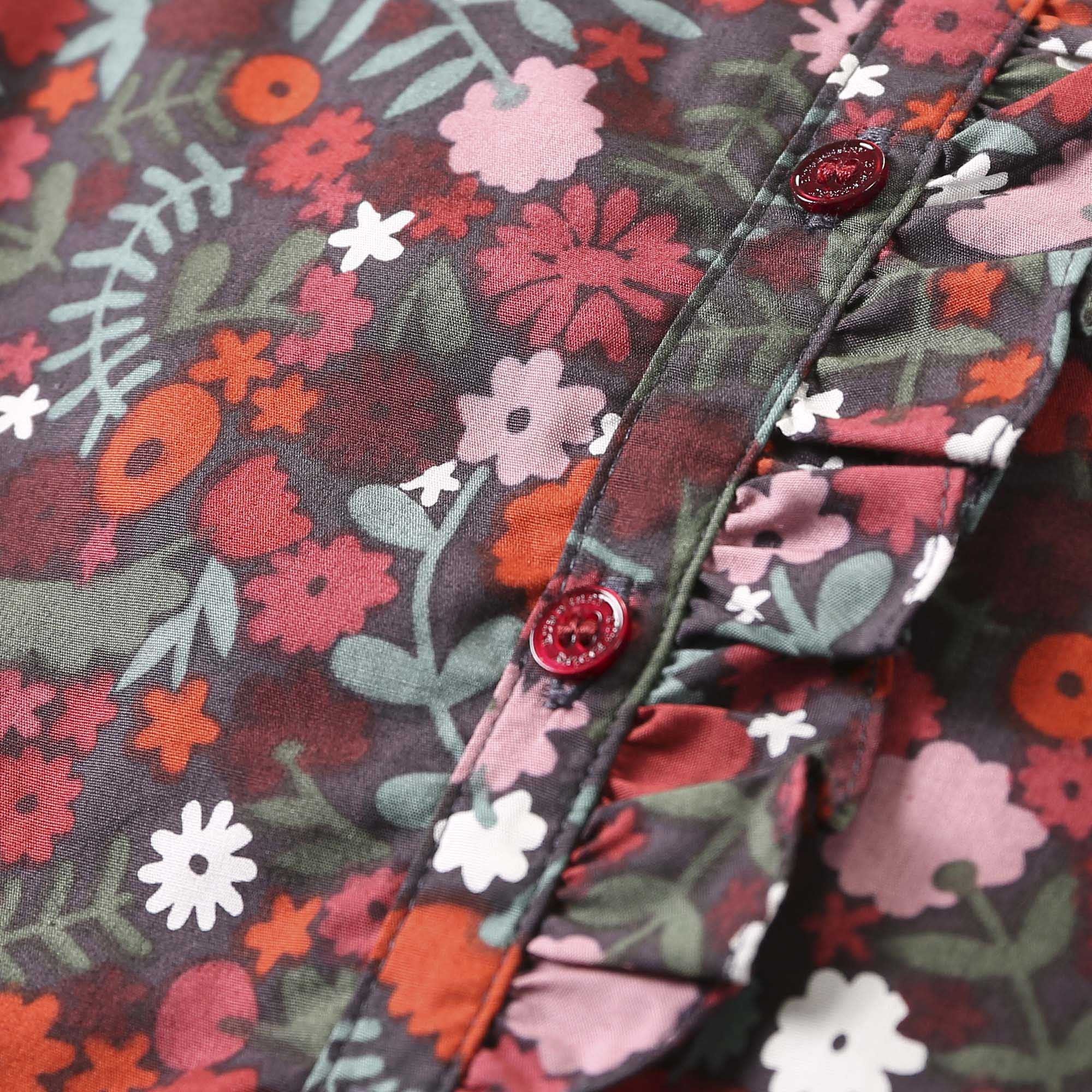 Baby Girls Antique Red Floral Printed Trims Dress - CÉMAROSE | Children's Fashion Store - 3