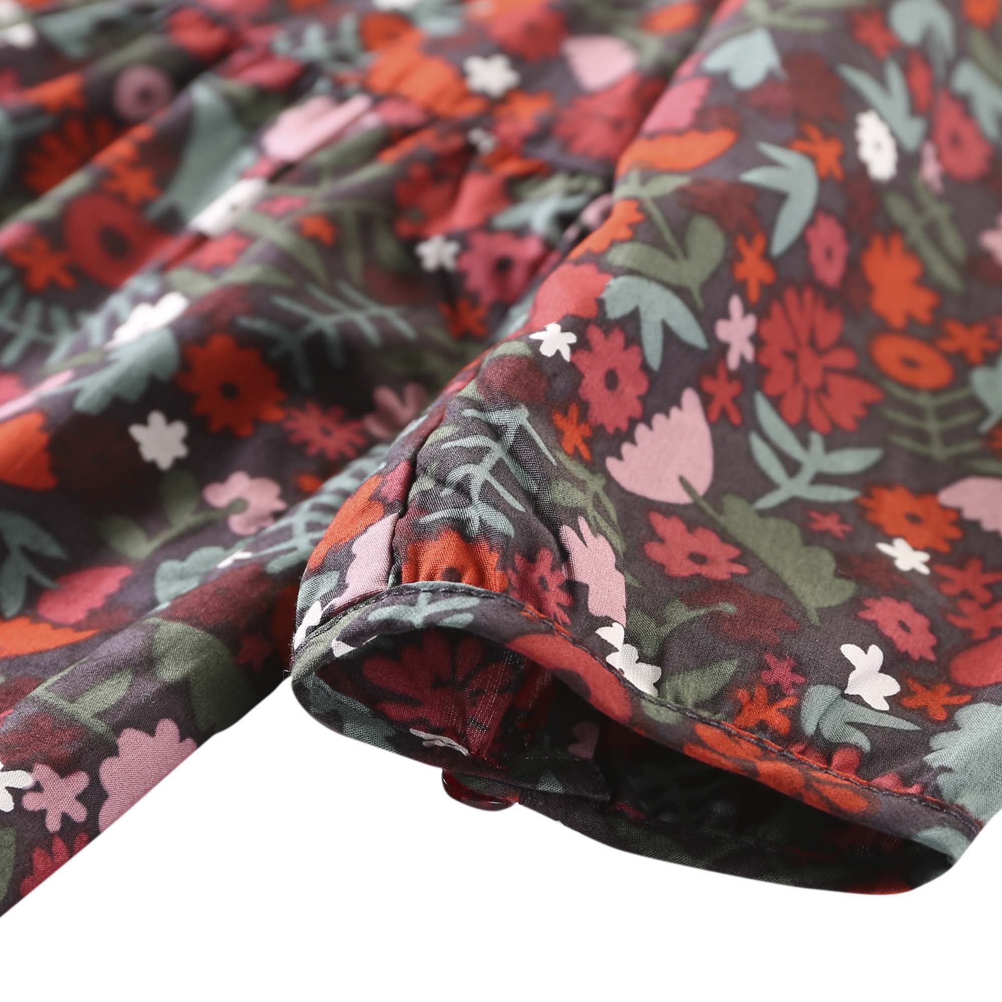 Baby Girls Antique Red Floral Printed Trims Dress - CÉMAROSE | Children's Fashion Store - 5