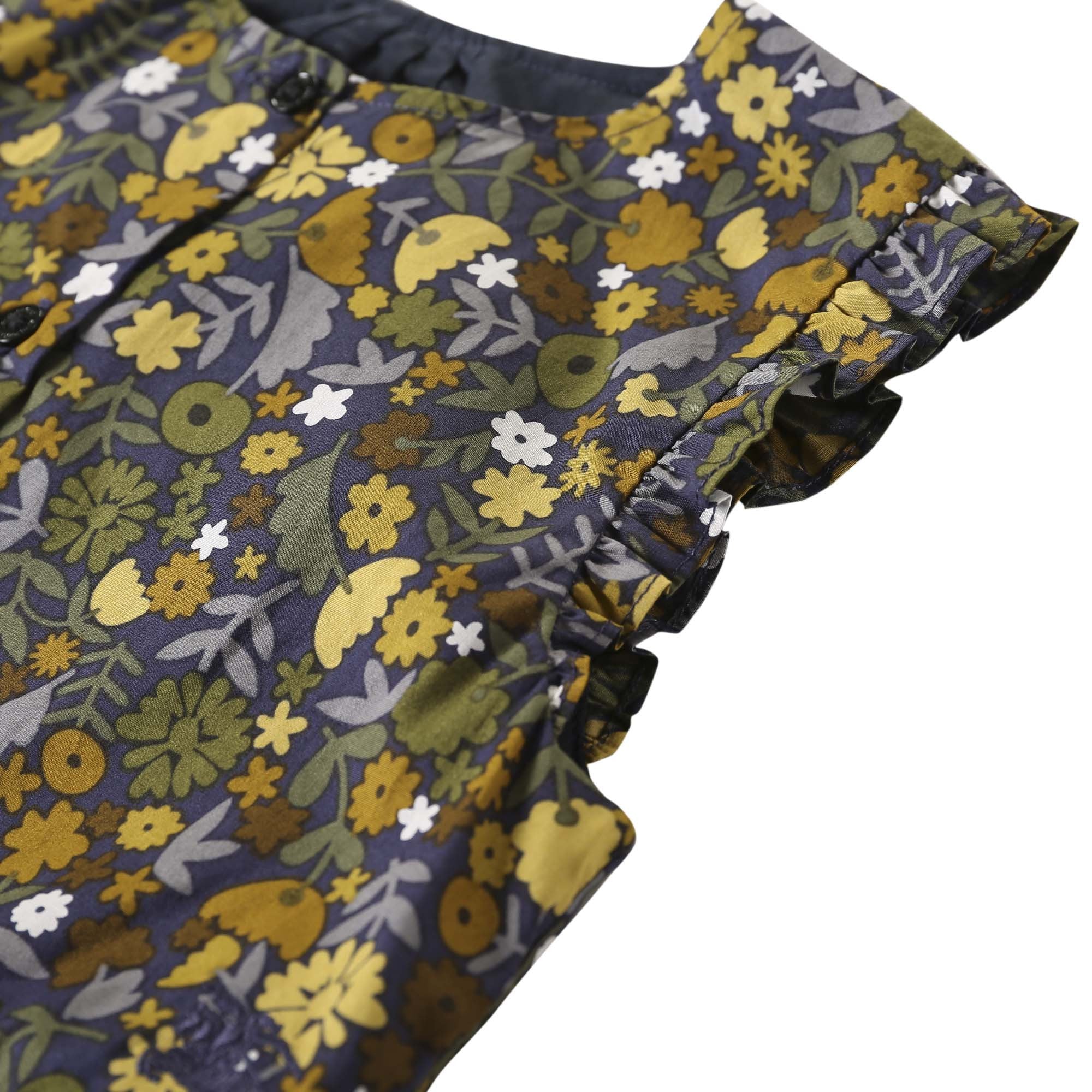 Baby Girls Dusty Yellow Floral Printed Trims Romper - CÉMAROSE | Children's Fashion Store - 3