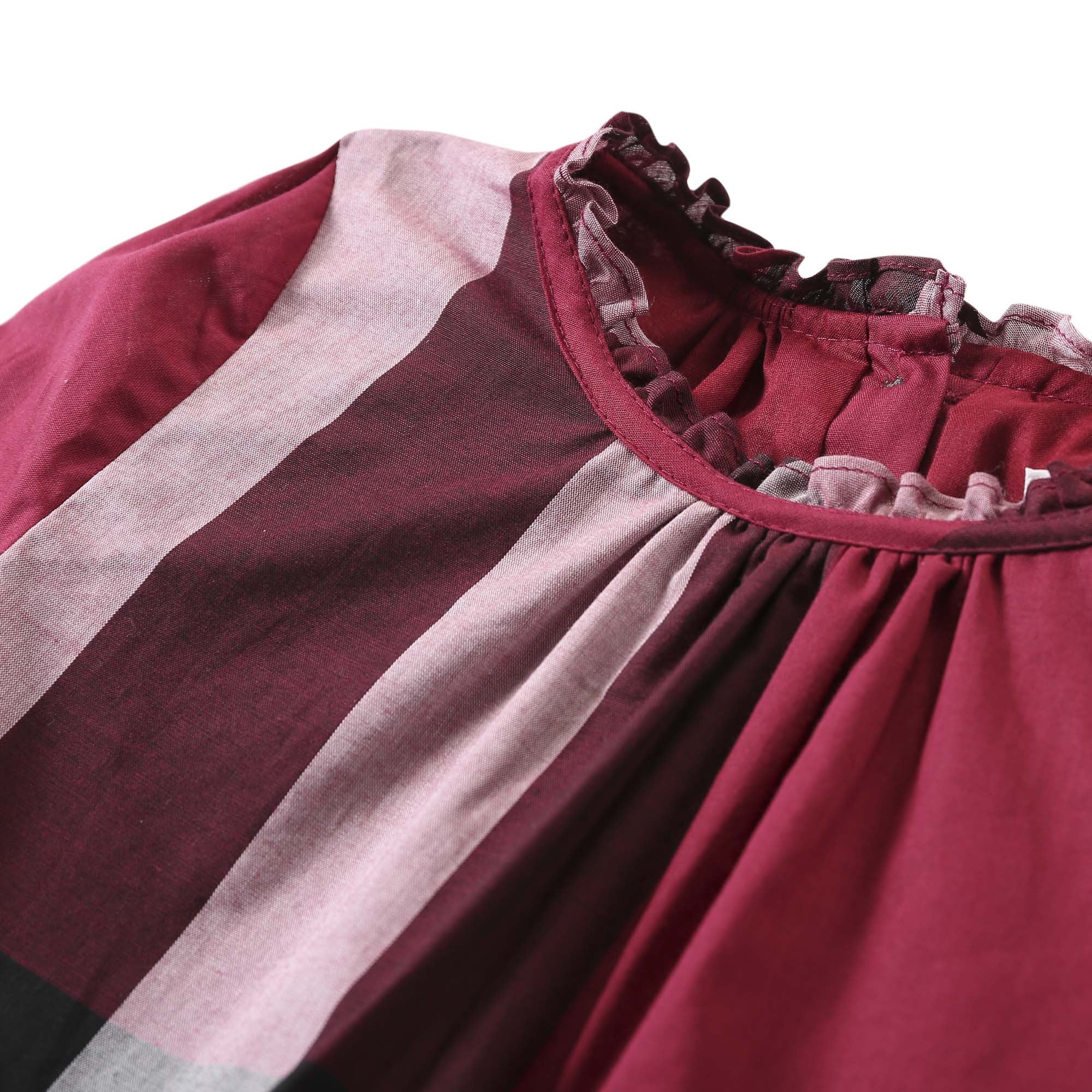 Girls Dark Plum Pink Check Jersey Cotton Dress - CÉMAROSE | Children's Fashion Store - 3