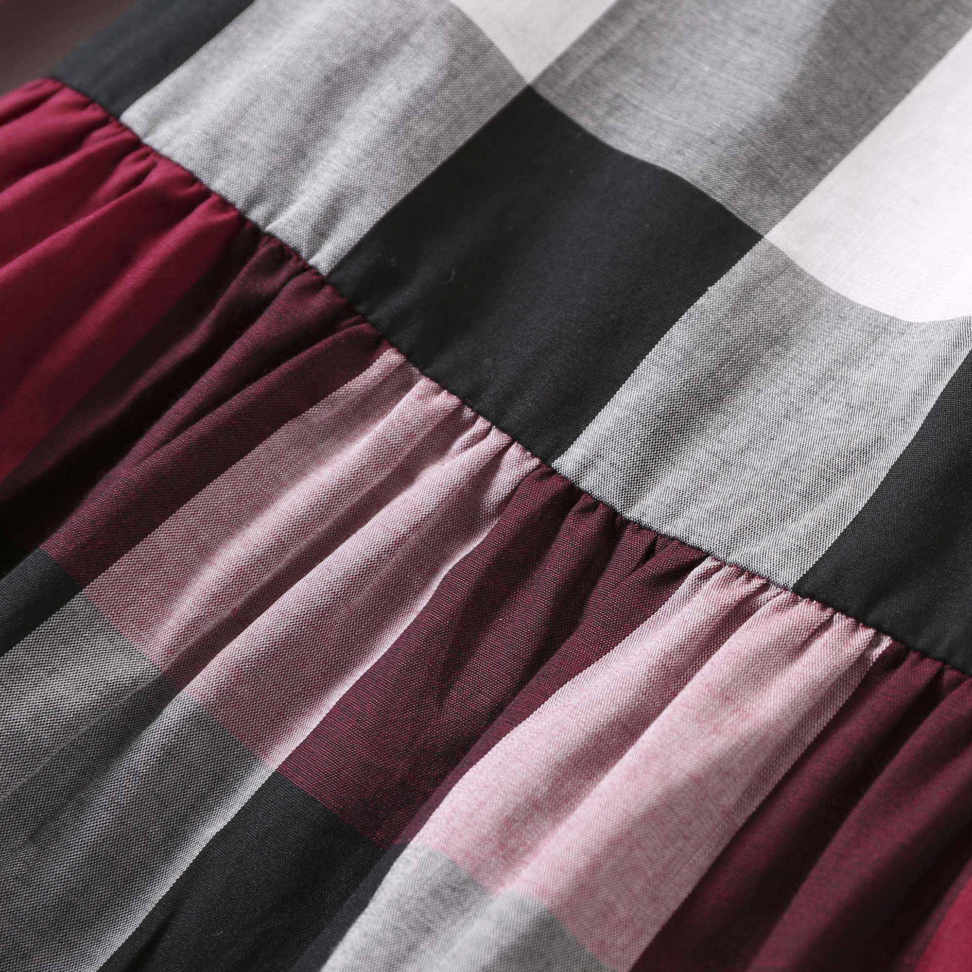 Girls Dark Plum Pink Check Jersey Cotton Dress - CÉMAROSE | Children's Fashion Store - 4