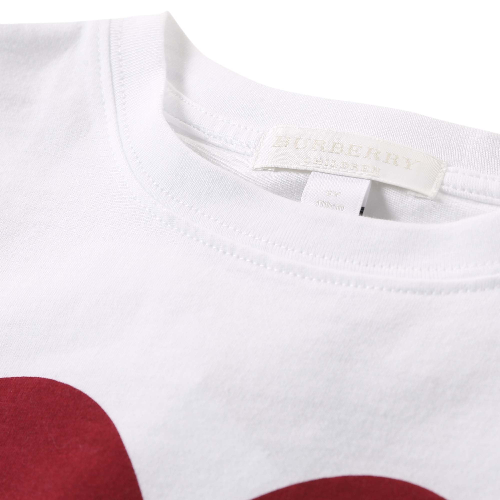 Girls White Cotton T-Shirt With Red Heart Trims - CÉMAROSE | Children's Fashion Store - 3