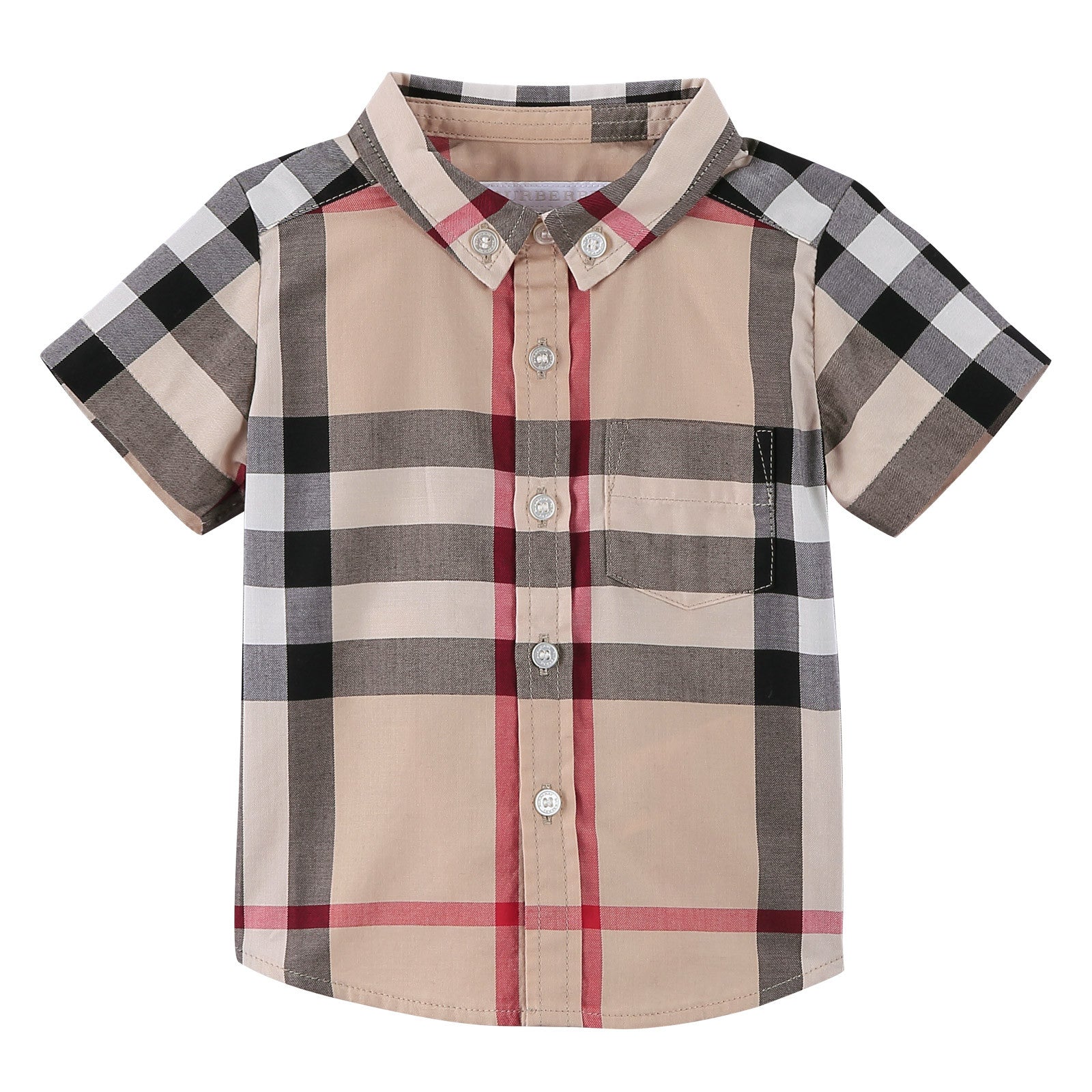 Baby Boys Multicolor Classic Check Short Sleev Cotton Shirt - CÉMAROSE | Children's Fashion Store - 1