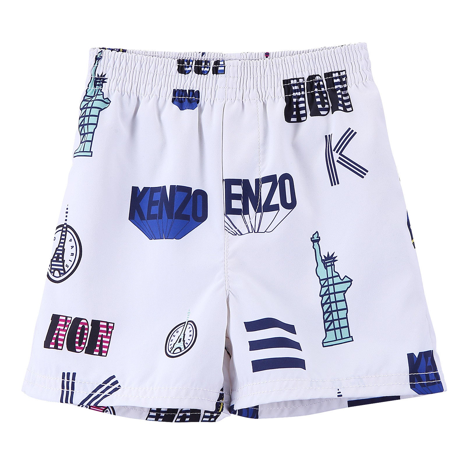 Baby Boys White Paris Logo Printed Surfer Short - CÉMAROSE | Children's Fashion Store - 1