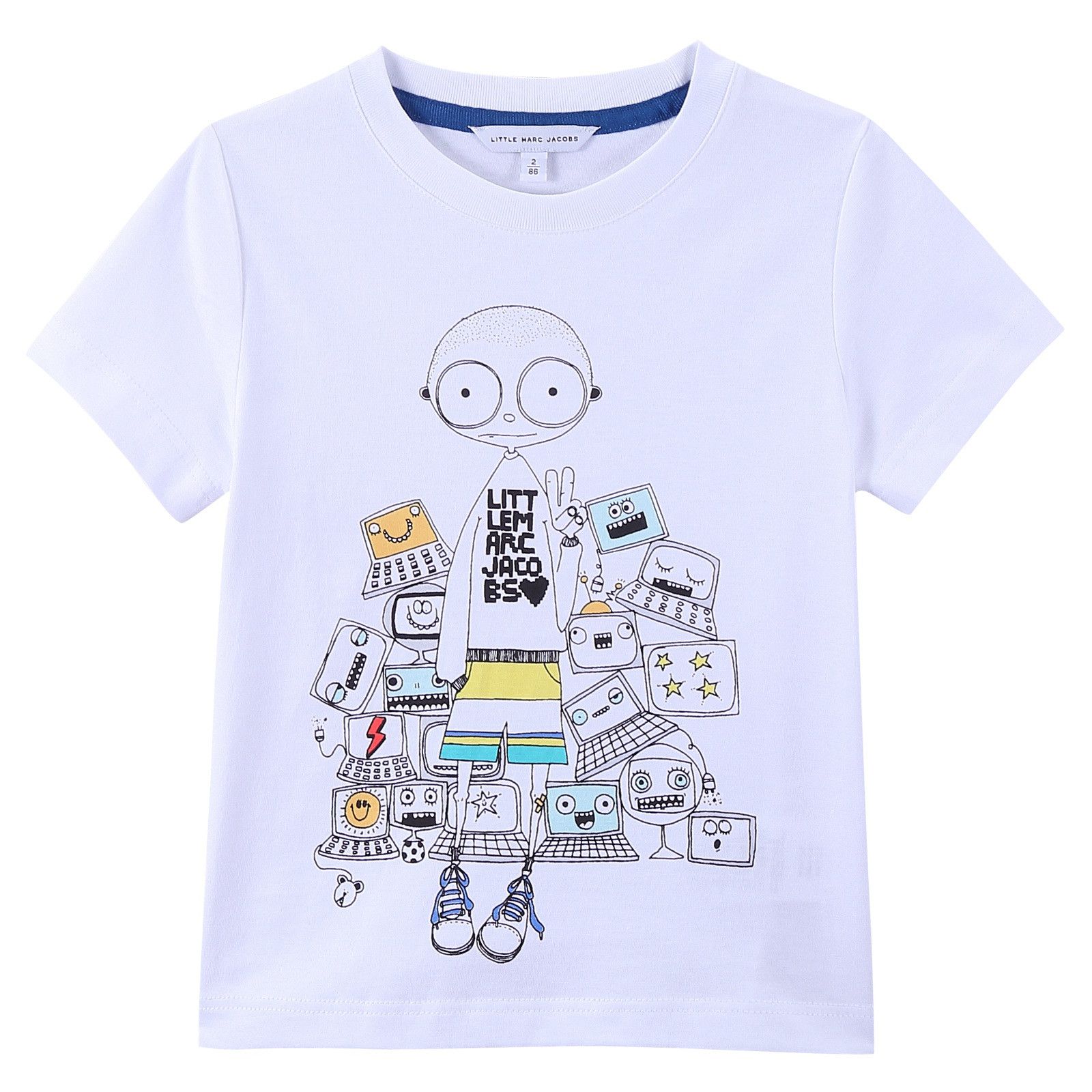 Boys White 'Mr Marc' Printed Cotton Jersey T-Shirt - CÉMAROSE | Children's Fashion Store - 1