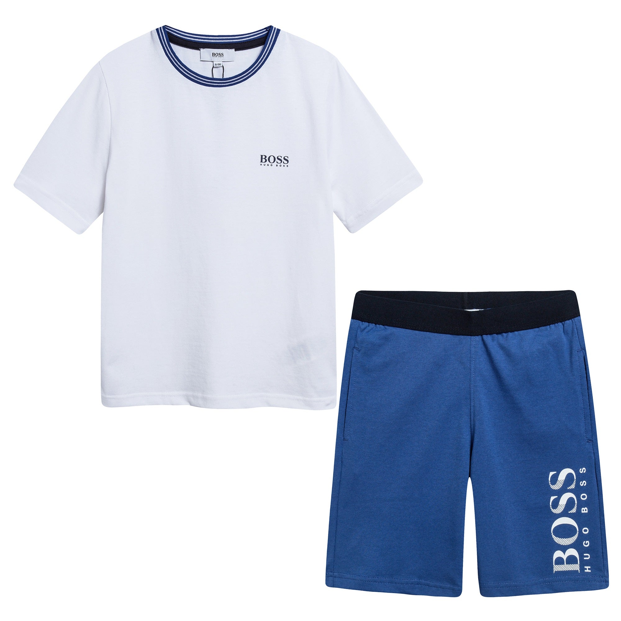 Boys White & Blue Logo Cotton Set