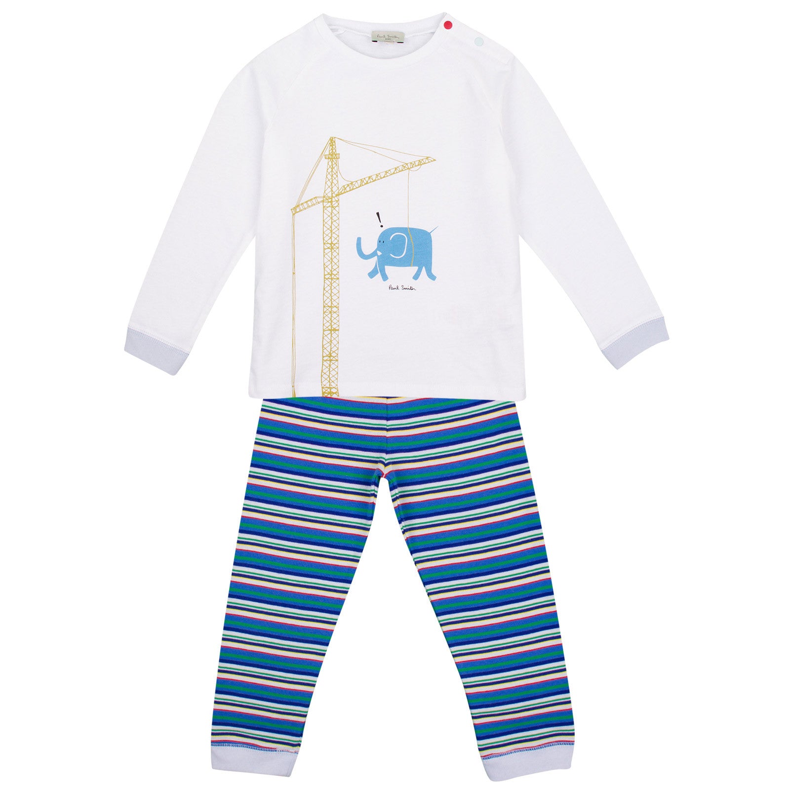 Baby Boys White Cotton Elephant Printed Pyjama - CÉMAROSE | Children's Fashion Store - 1