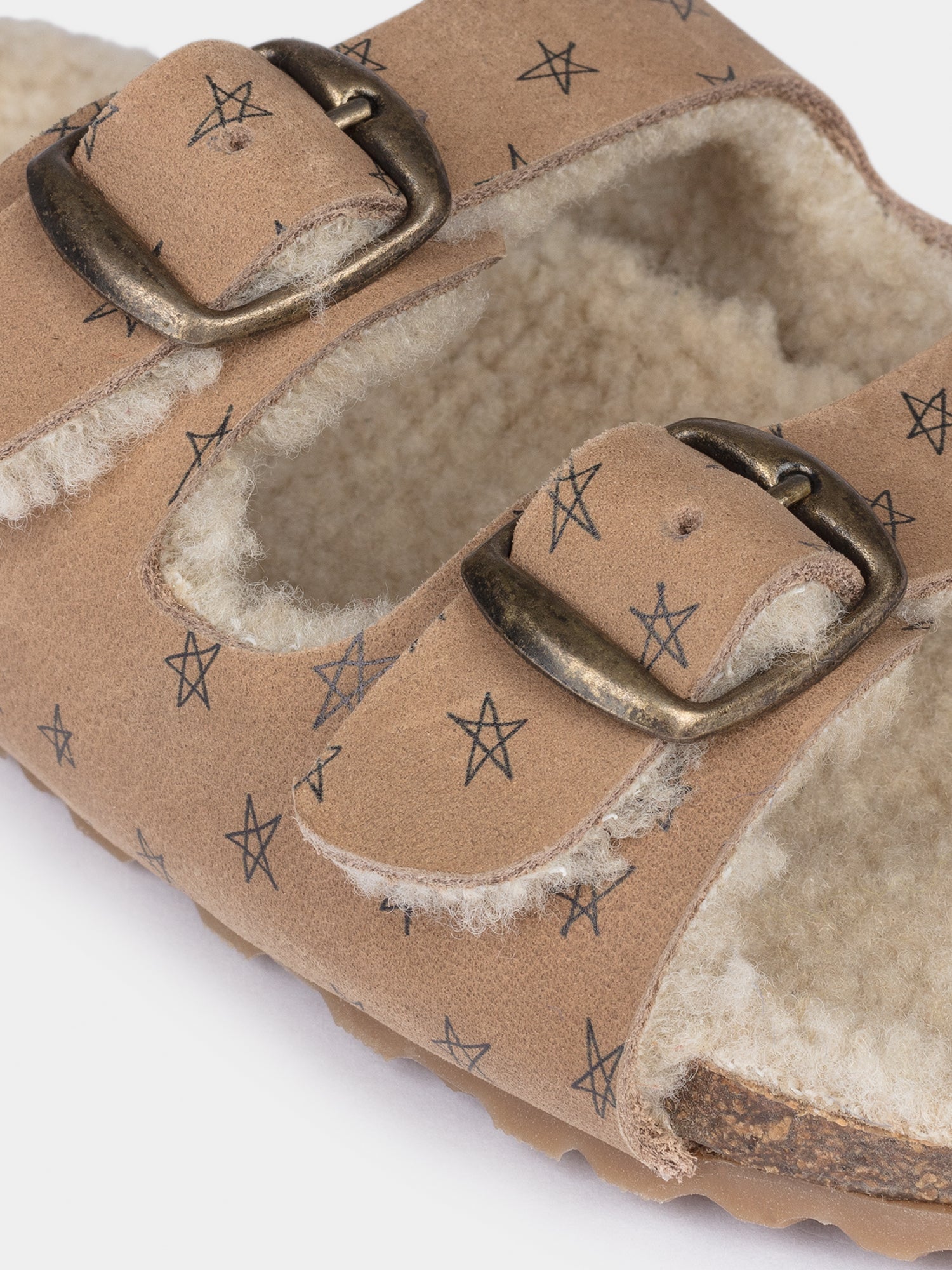 Sandales en peau de mouton Camel Stars pour Filles