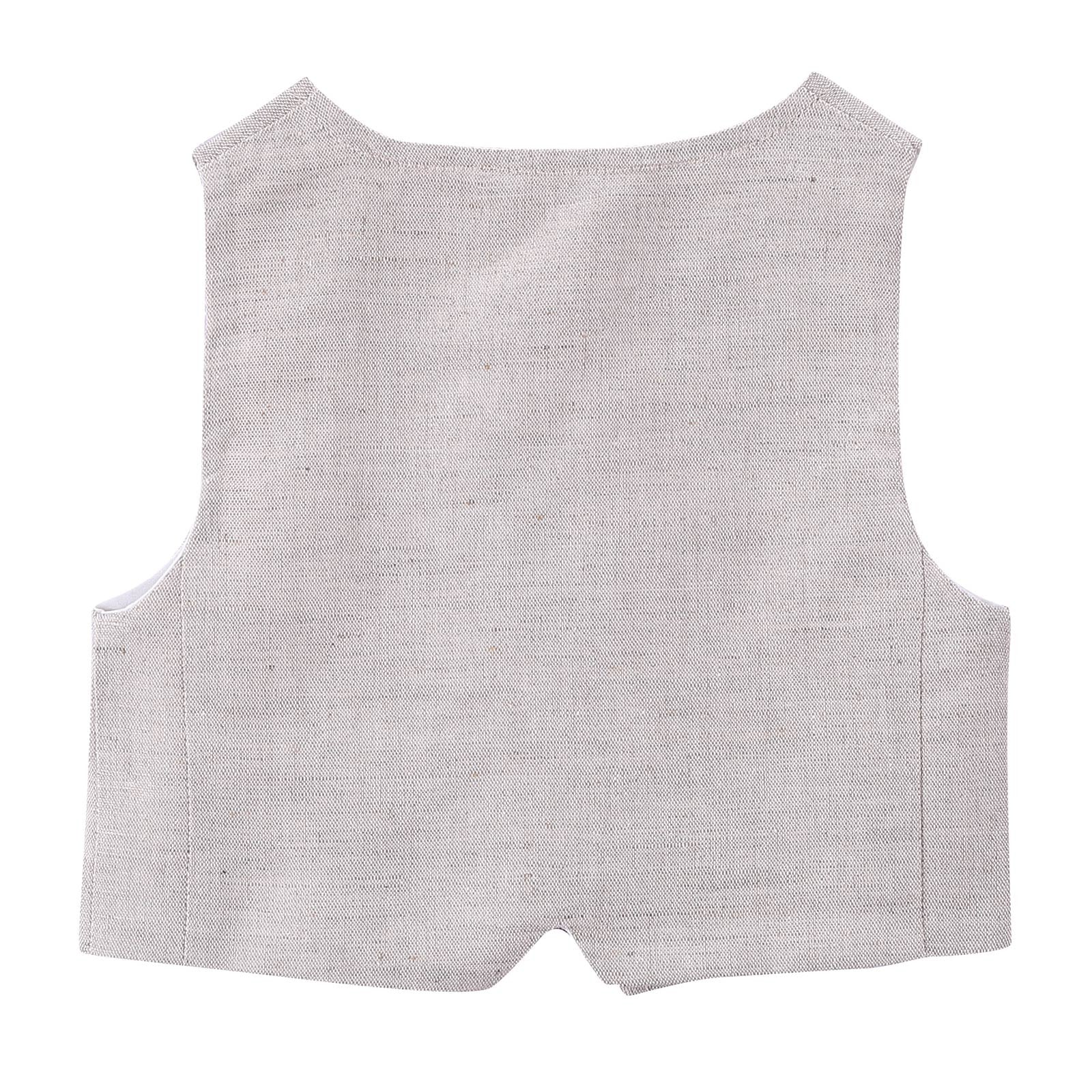 Baby Boys Grey Linen Vest With Pocket - CÉMAROSE | Children's Fashion Store - 2