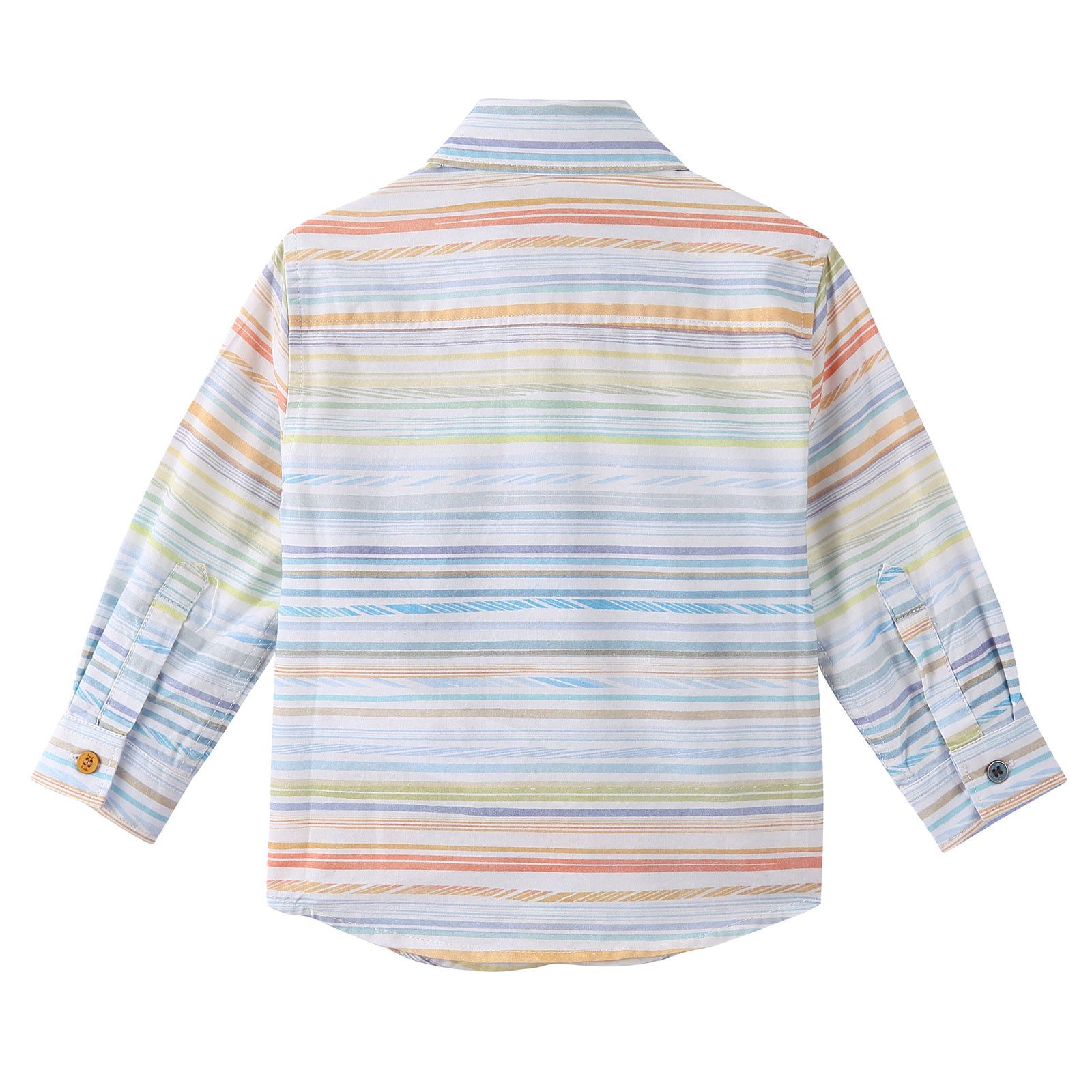 Baby Boys Antique White Cotton Shirt With Multicolor Stripe - CÉMAROSE | Children's Fashion Store - 2
