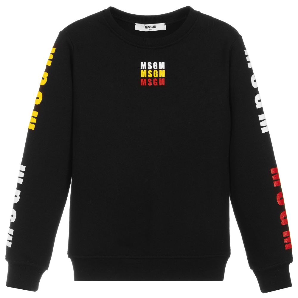 Boys & Girls Black Logo Cotton Sweatshirt