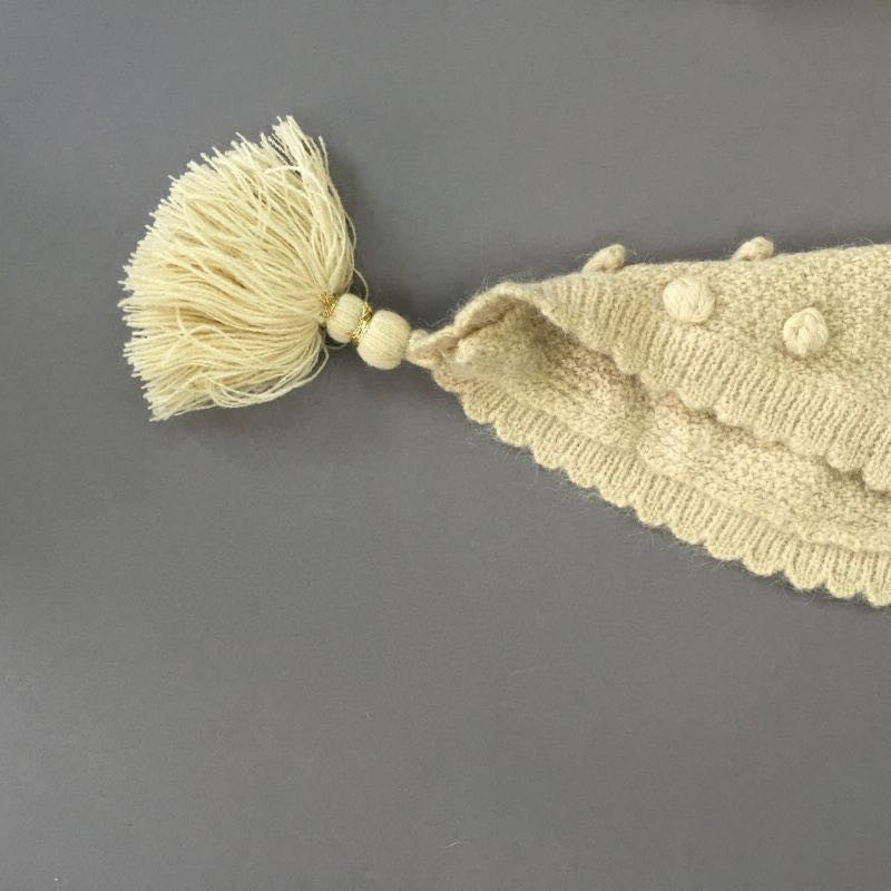 Girls Beige Scarf With Pink Tassel Trims - CÉMAROSE | Children's Fashion Store - 3