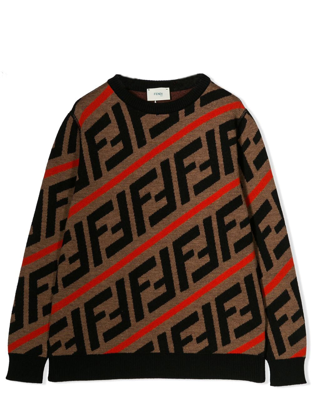Boys Brown & Red FF Wool Sweater