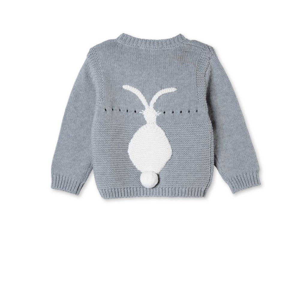 Baby Boys Grey Cotton knitted Bunny Motif Trims Sweater - CÉMAROSE | Children's Fashion Store - 2