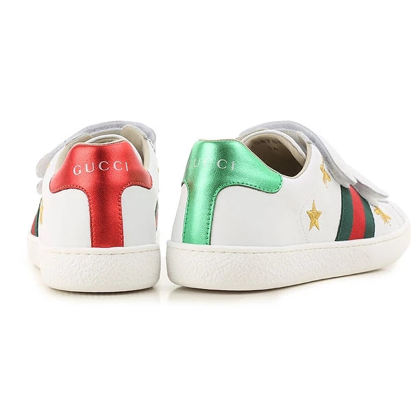Boys & Girls White Embroidery Leather Shoes