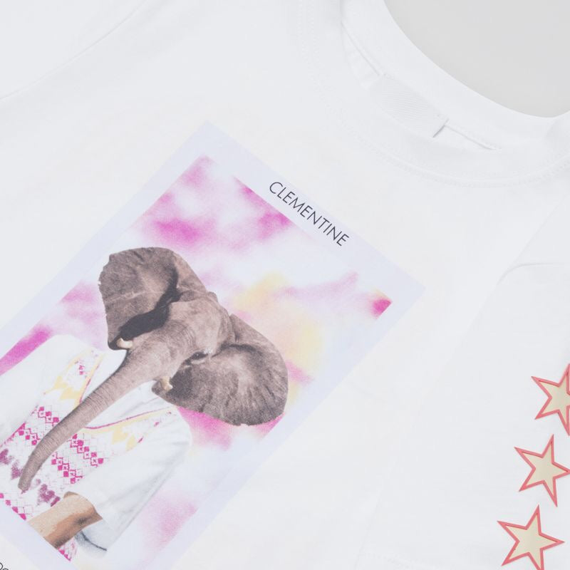 T-shirt en coton blanc motif éléphant pour filles